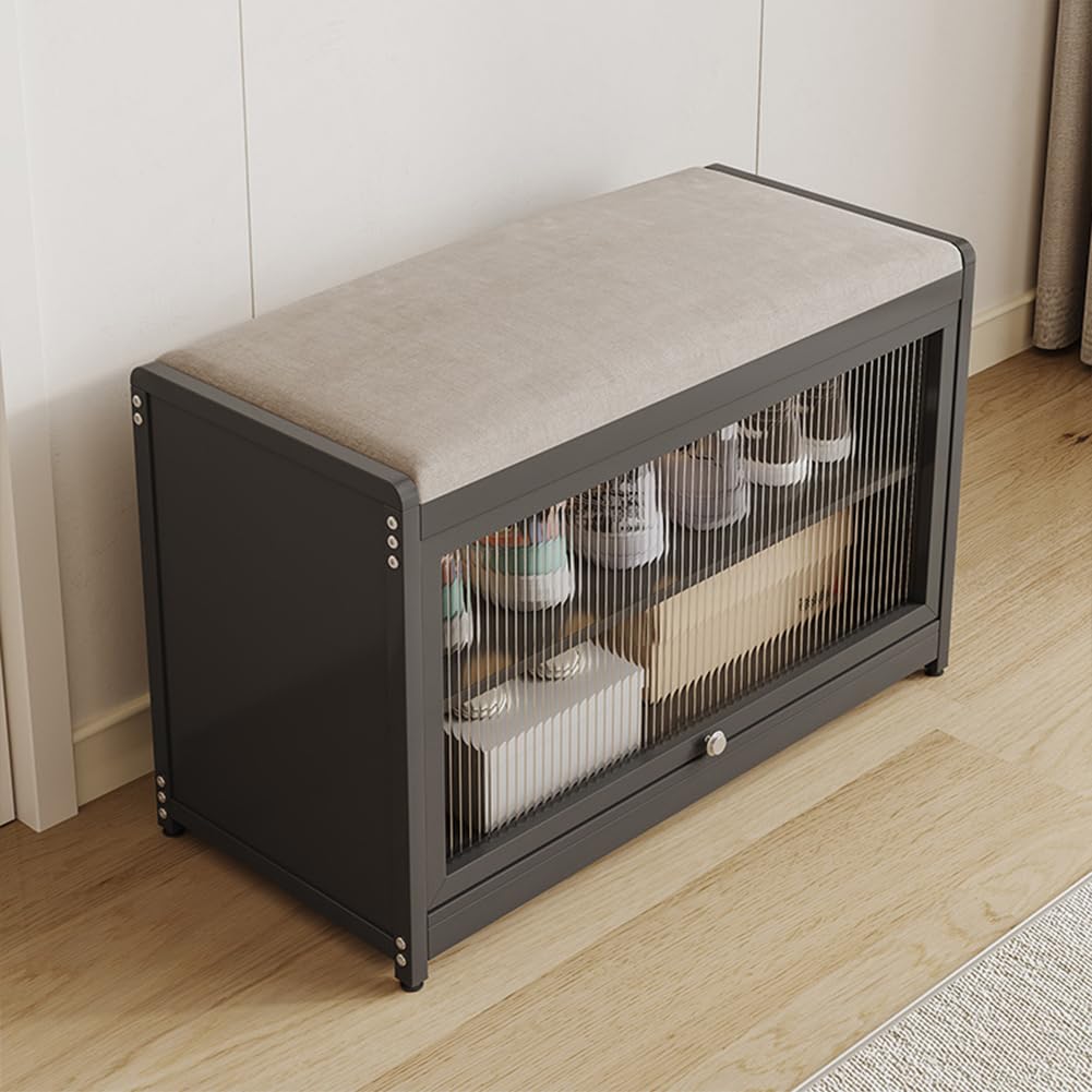 BAKAJI Meuble à chaussures avec assise et 2 compartiments intérieurs peu encombrants, meuble banc à chaussures avec porte transparente et base antidérapante pour entrée, chambre à coucher, entrée 70 x