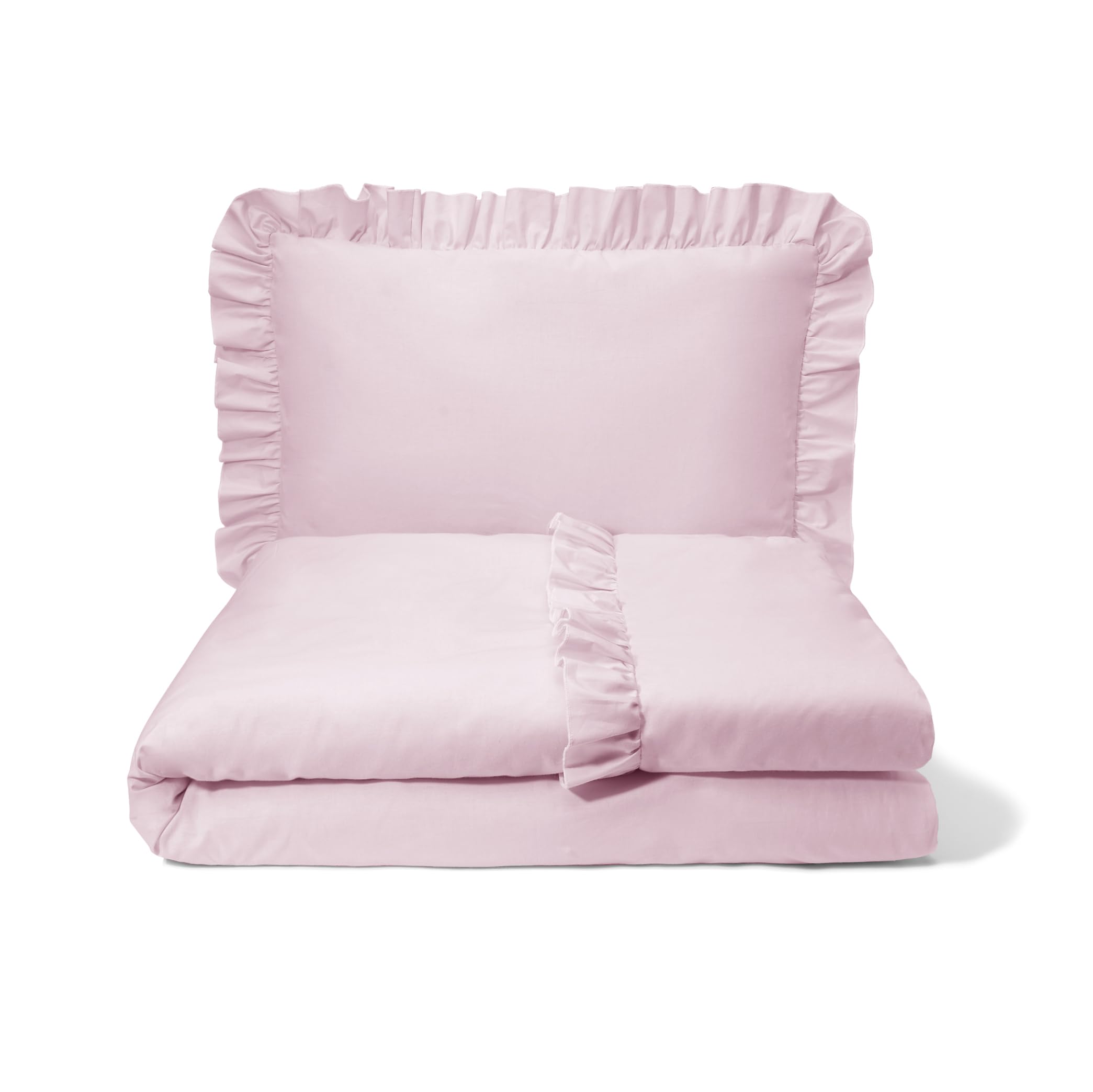 balbina Kinderbettwäsche Baumwolle 2-teilige Babybettwäsche Bettwäsche-Set für Kinder, Bettwäsche mit Rüsche & Reißverschluss, Bettbezug 100 x 135 cm Kopfkissenbezug 60 x 40, Puderrosa Dunkel