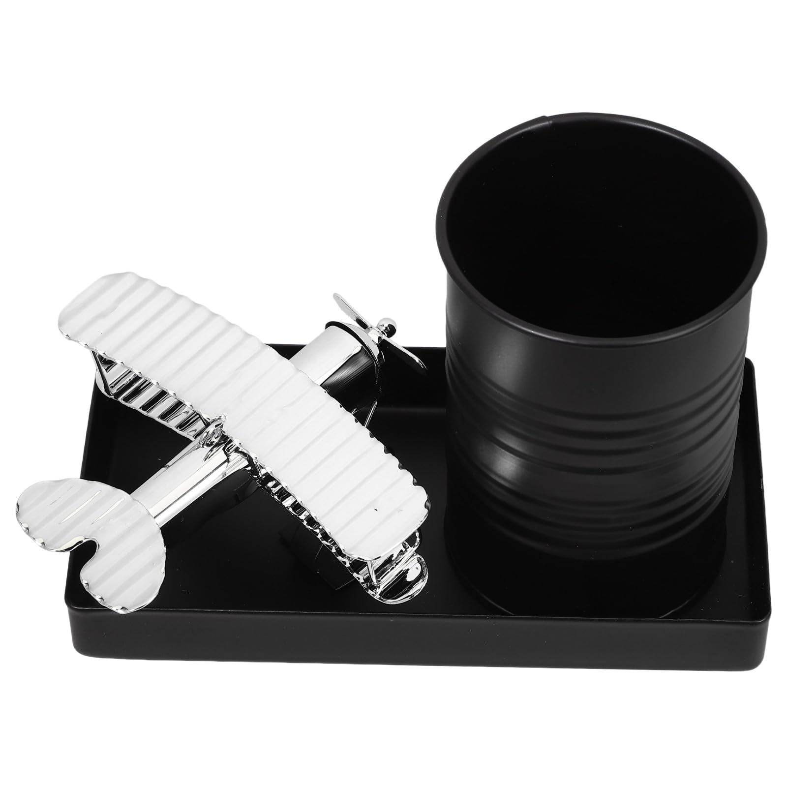 GALPADA Metal Airplane Pen Holder Pencil Organizer Silver Vintage Desk Airplane Decor Table Storage Container for Office and School Supplies