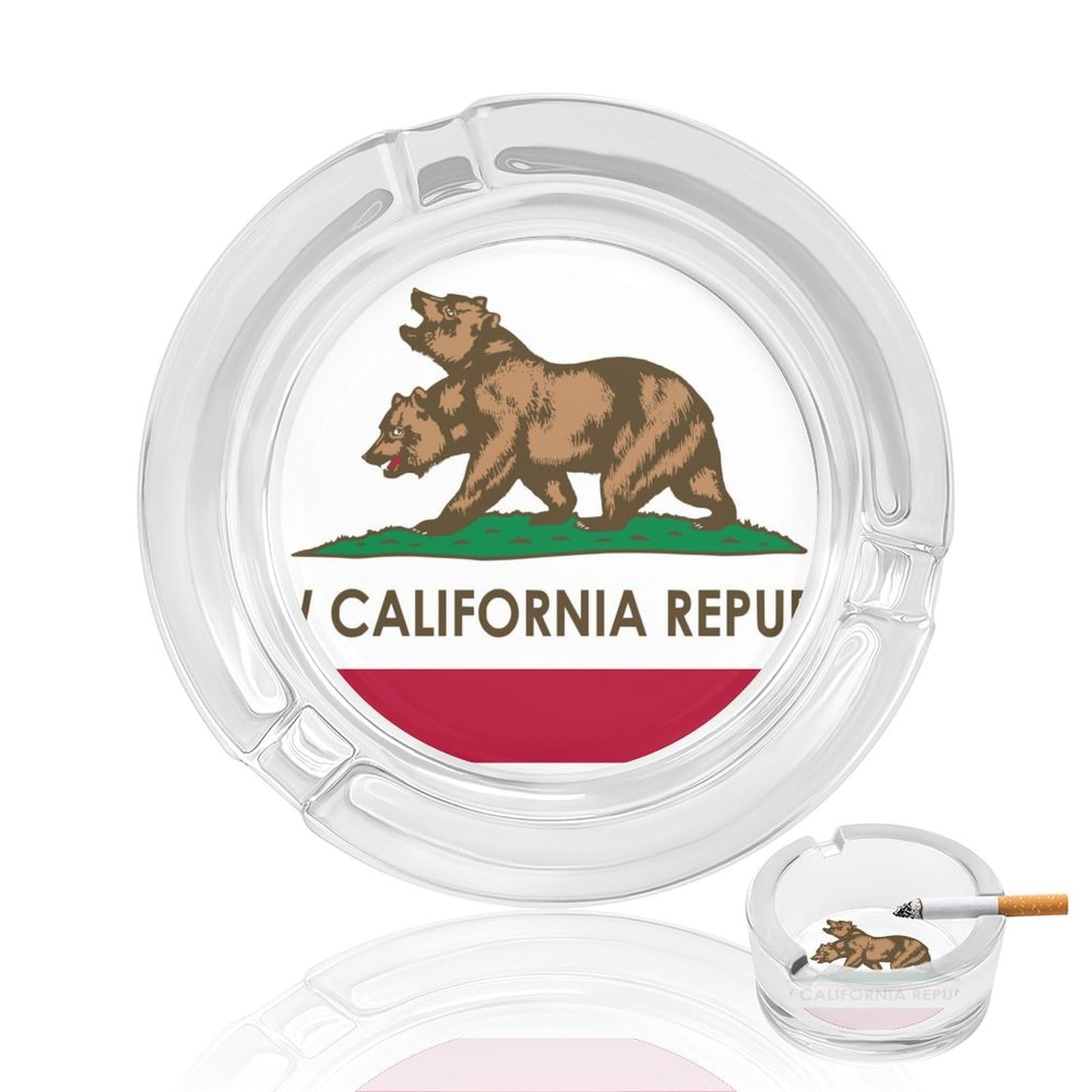 Flag of New California Republic Ashtray Portable Round Glass Outdoor Ash Tray for Home Office Garden Pub