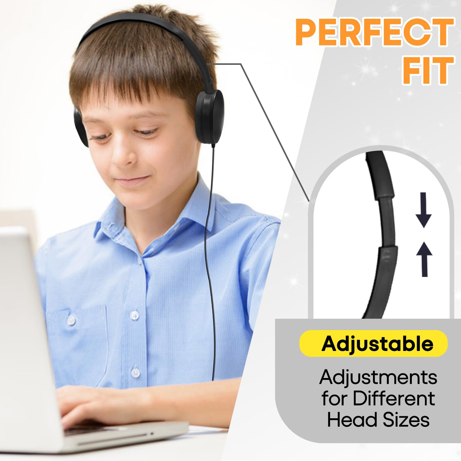 Wholeslae - Juego de 25 auriculares a granel para el aula escolar, auriculares duraderos con cable para estudiantes, niños, adolescentes, niños y adultos (HY104, negro)