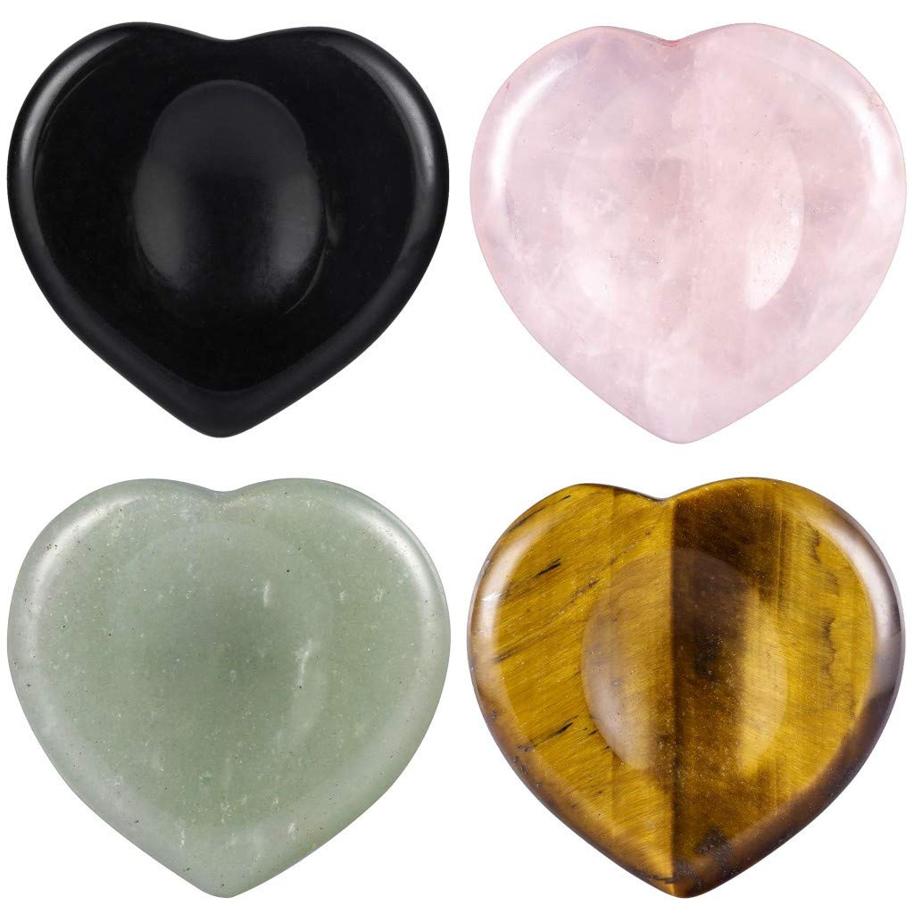 mookaitedecor Heart Thumb Worry Stone Crystal Pocket Palm Gemstone for Anxiety Stress Relief and Reiki Healing, Pack of 4