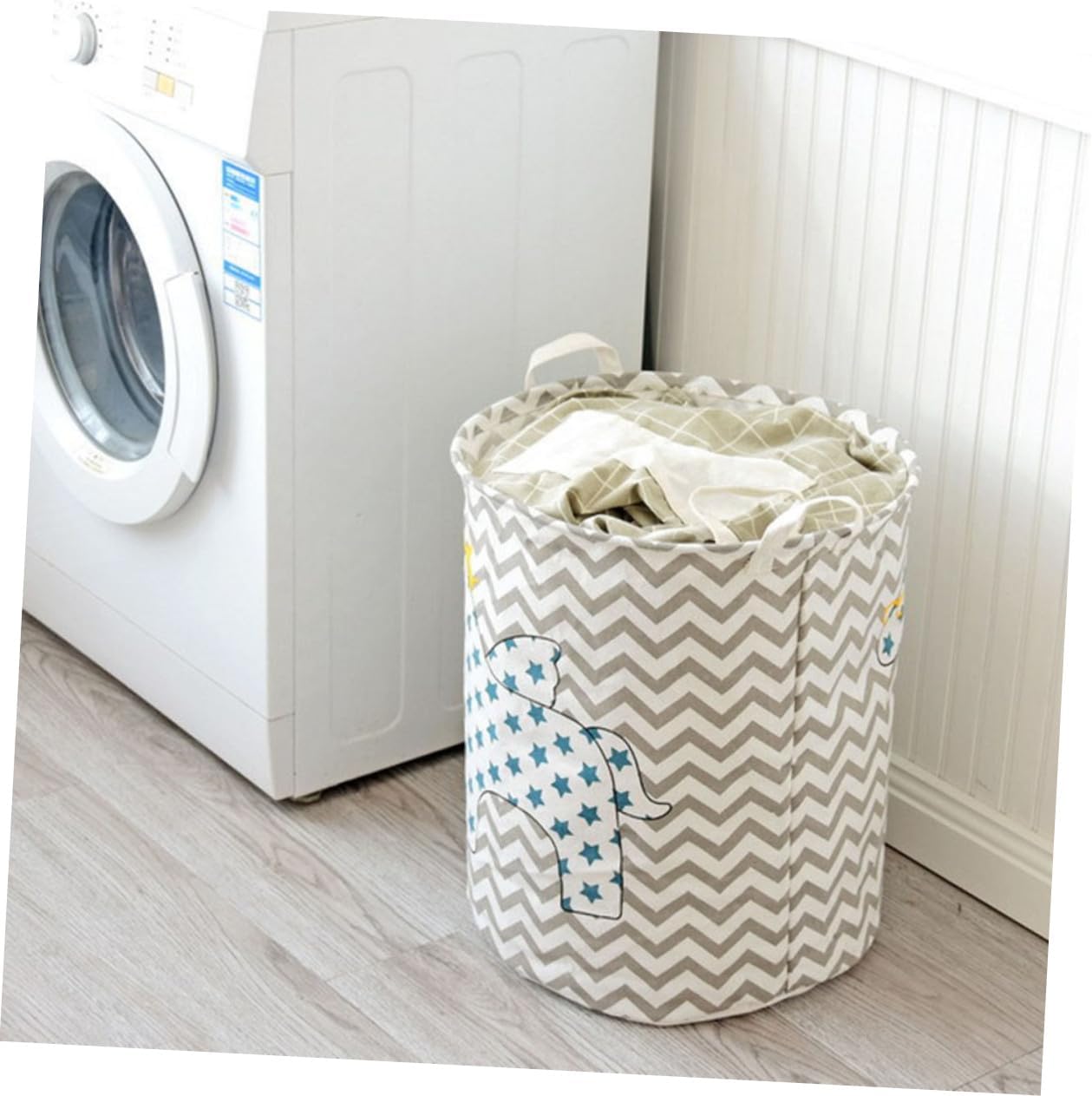 BESTYASH Foldable Cotton Linen Laundry Basket for Clothes Storage Dirty Clothes Organizer Hamper Container Lightweight Laundry Hamper for Bedroom Living Bathroom Office Use