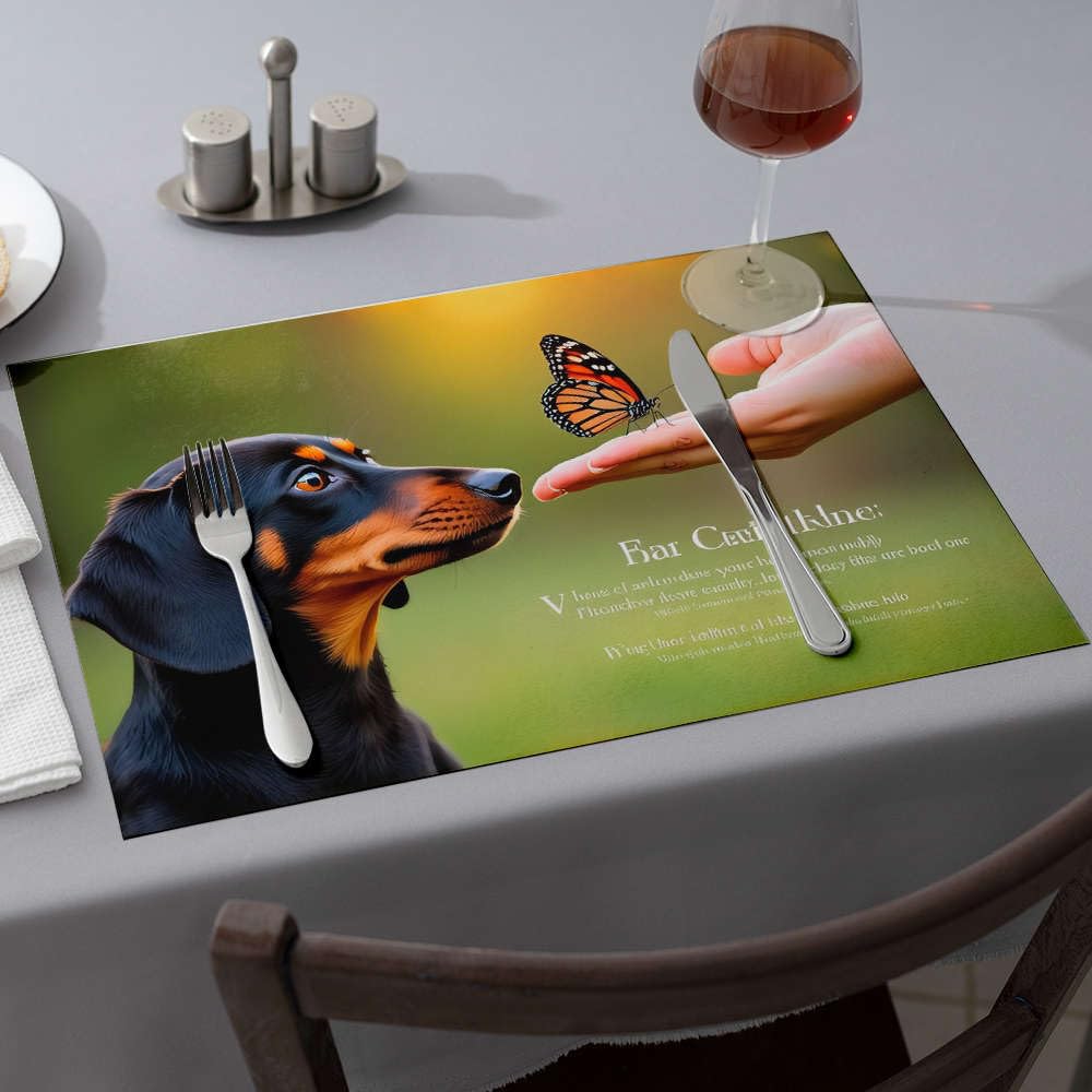 Set de table lavable deco ete avec illustration chien et papillon