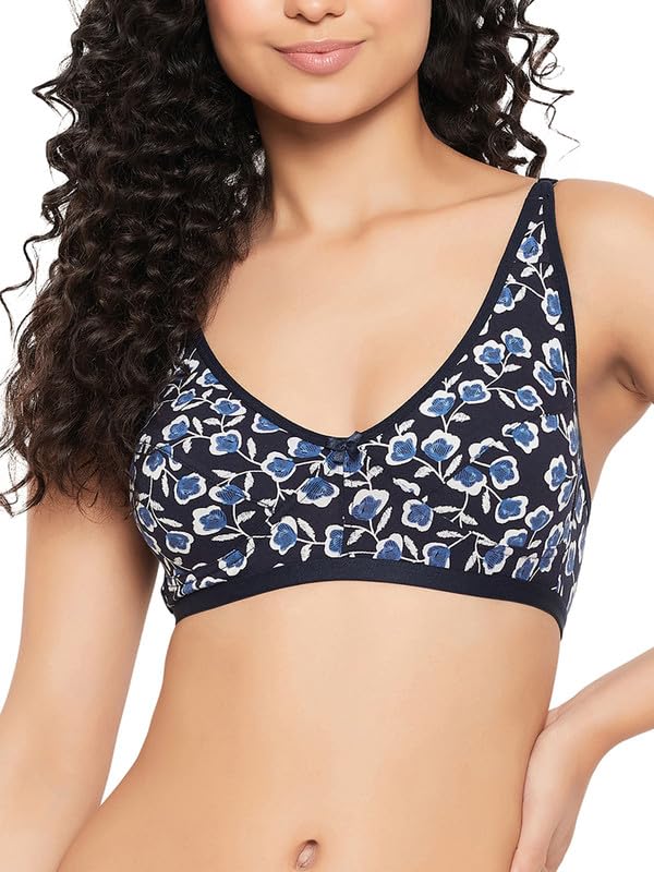 Image of Clovia Women's Cotton Printed Non-Padded Demi Cup Wire Free Everyday Bra - Blue