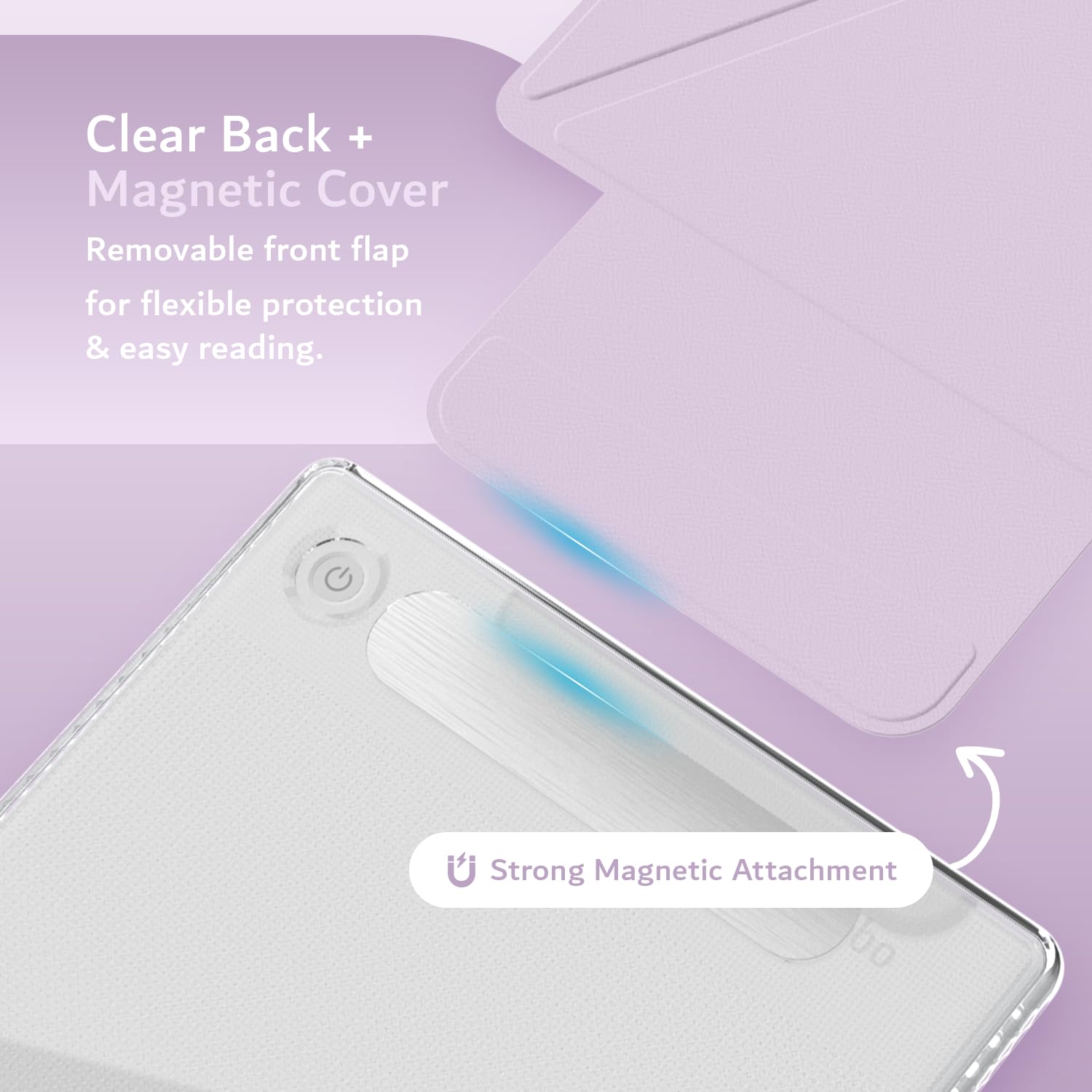 TUDIA M-FLIP Detachable Clear Magnetic Case for Kobo Libra Colour (2024) - [Auto Wake/Sleep] Shockproof Slim Transparent Back Magnetic Fold Cover with Stylus Holder (Purple) — view 6