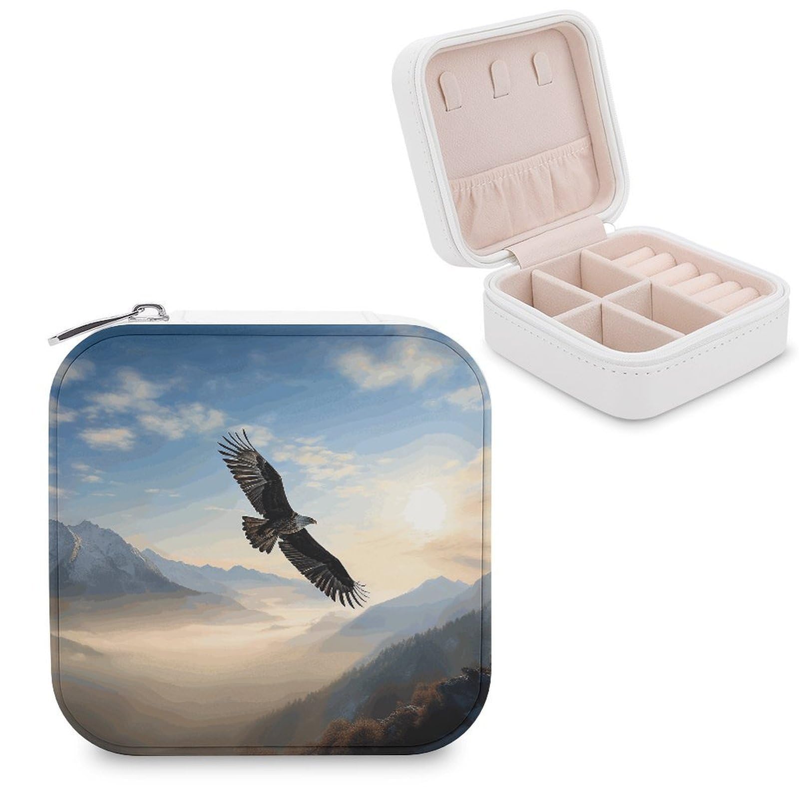 VstaDank Eagle Mountains Jewelry Box Exquisite Leather Jewelry Organizer Portable Trinket Organizer Fashion Travel Jewelry Case for Rings Earrings Necklaces Unique Gifts for Women