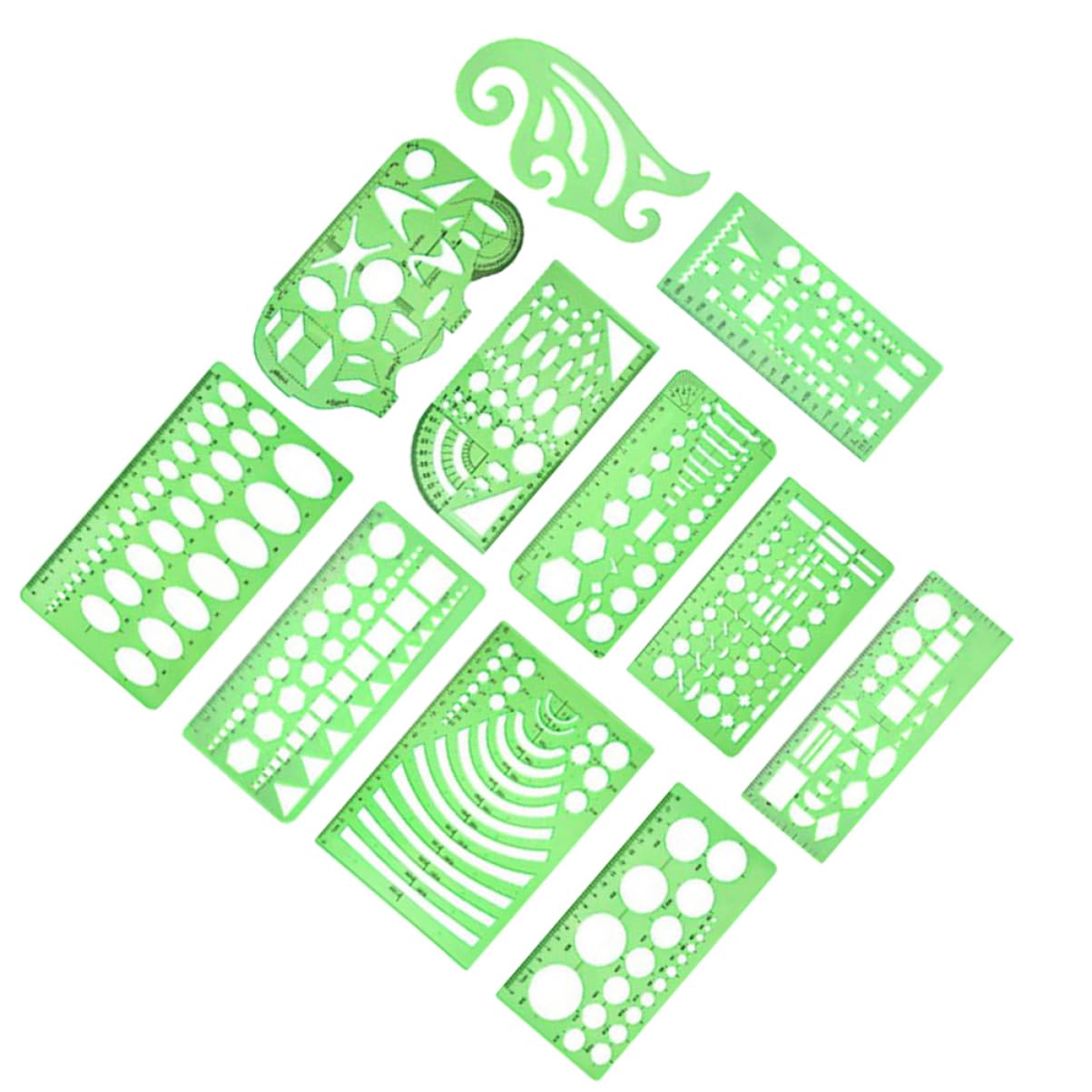 Gatuida Set 11 Pezzi Righelli Geometrici in Plastica Traslucida Stencil di Misurazione per Disegno Tecnico Scolastico e Progettazione Architettonica