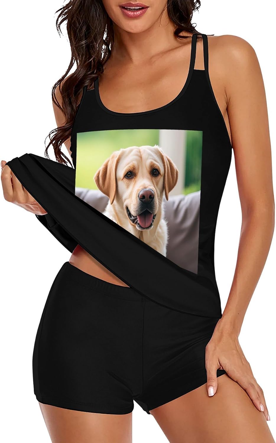 Cute Labrador Dog Tankini Swimsuits for Women Tummy Control Two Piece Bathing Suits Swim Tops with Boy Shorts