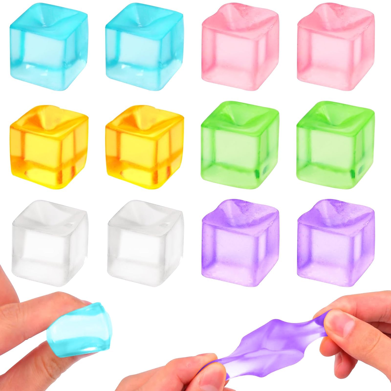 24Pcs Ice Fidget Squeeze Toys for Kids, Square Shape Nice Stress Ball, Ice Block Fidget Toys, Sensory Toys, Anxiety & Stress Relief, Gifts for ADHD and Autism (Random Colors), Small