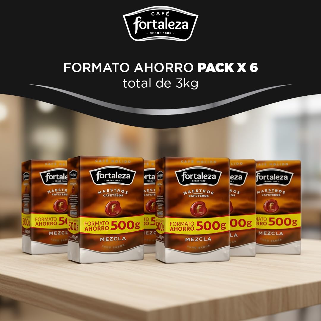 CAFÉ FORTALEZA Café Molido Mezcla - 6 Paquetes 500g (Total 3KG)