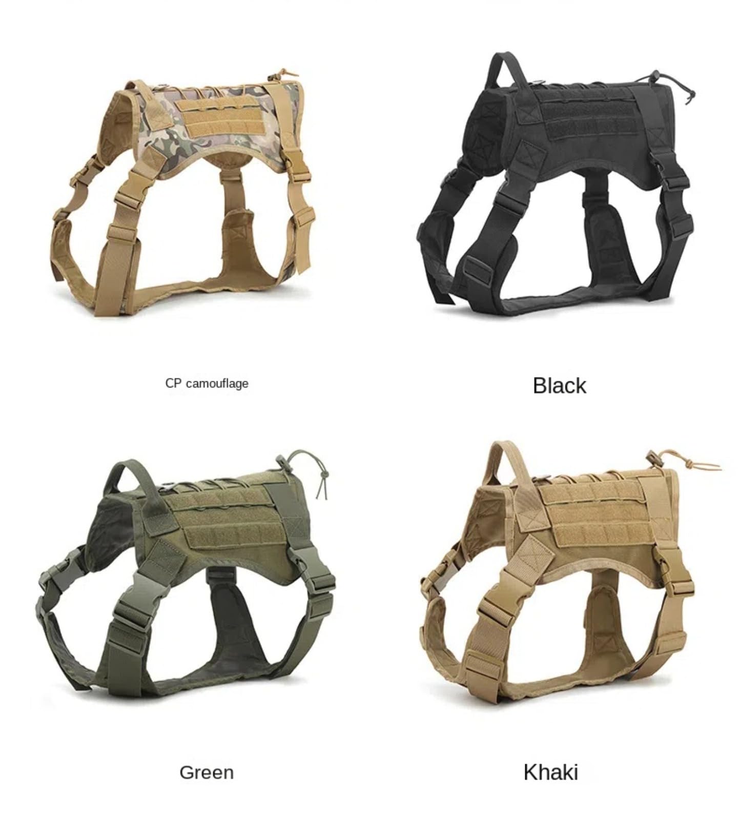 Pettorina Tattica for Cani, Mimetica, in Nylon, di Grandi Dimensioni, Regolabile, Anti-tiro, con Pannelli Molle e Loop /1057(Khaki Color,XL)