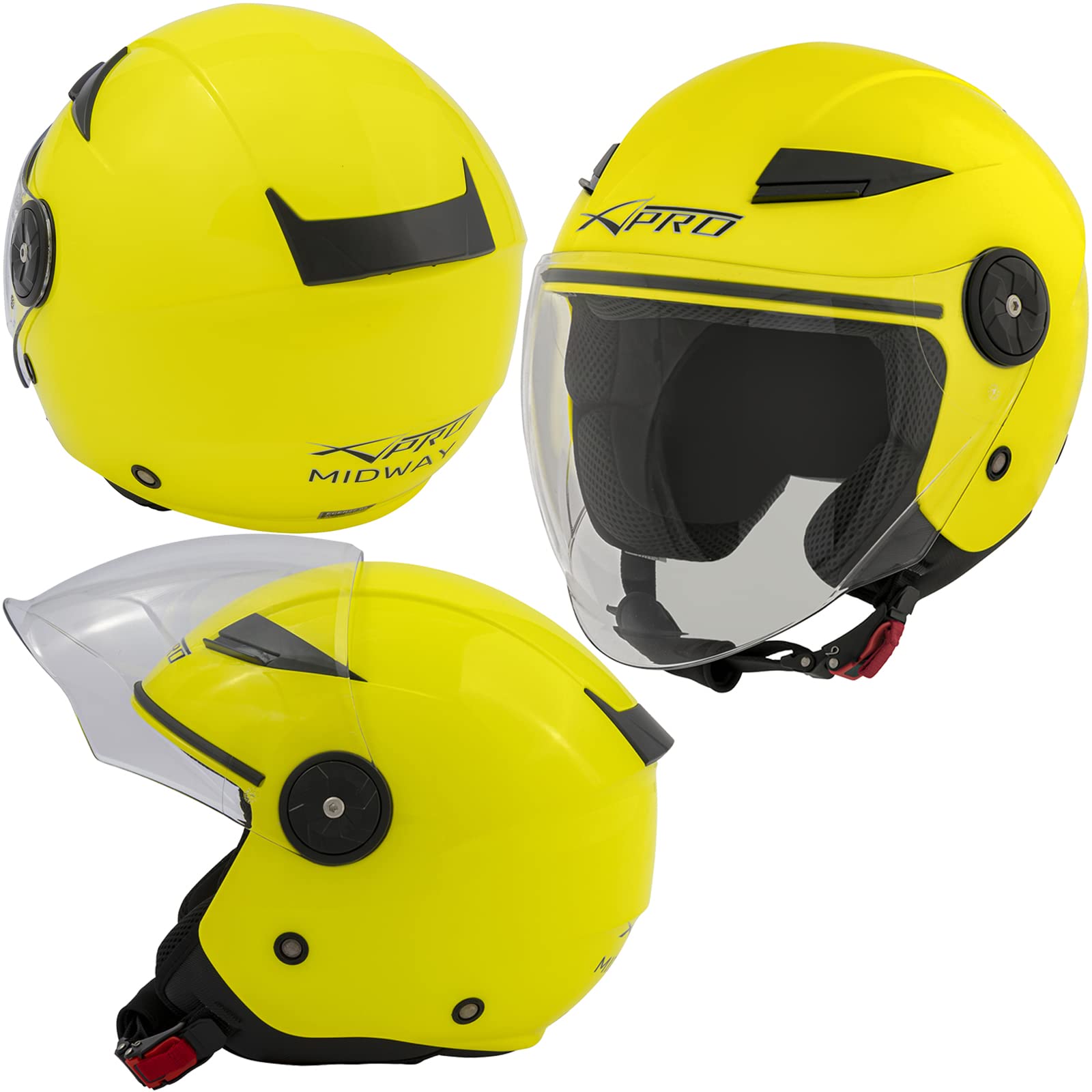 Moto Casque Jet City ECE 22 Certificat Long Visière Scooter Fluo L