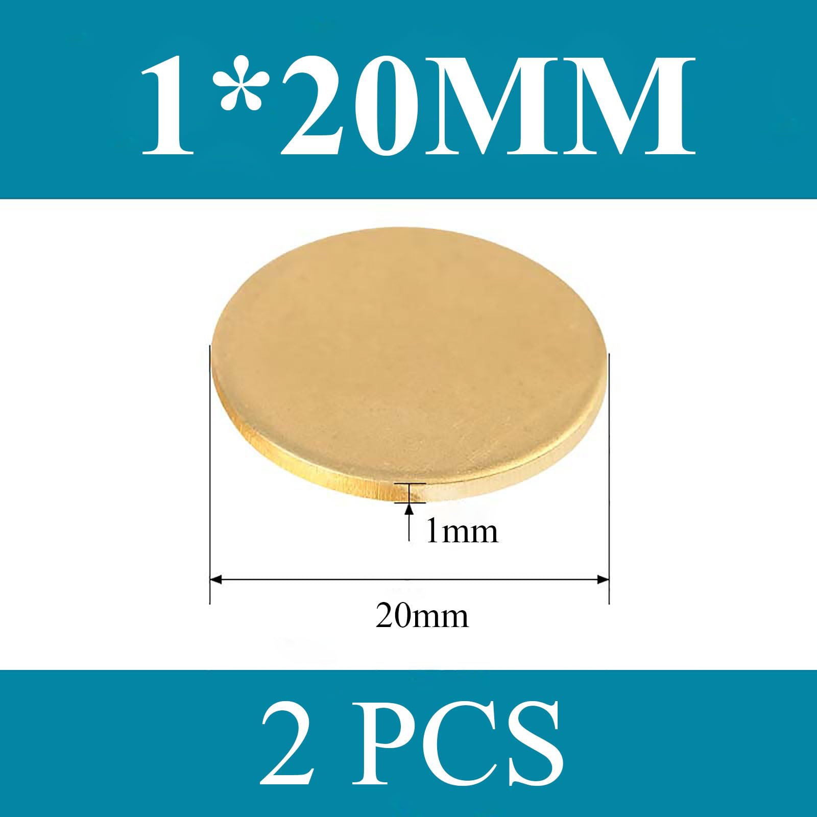 COYOUCO 2 PCS Brass Round Plate Sheets, 1Mm Thickness X10/15/20Mm Diameter H62 Brass Metal Sheet for Crafts, Models, Repairs,1 * 20mm 2