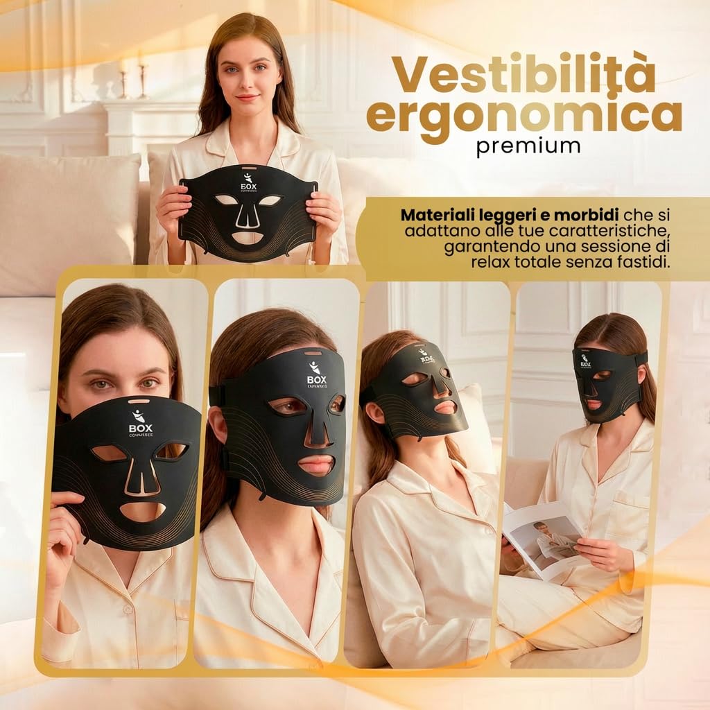 Maschera LED per il viso professionale, luce rossa e infrarossi per la cura della pelle - Trattamento anti-età con 4 modalità di luce LED per linee di espressione e fermezza