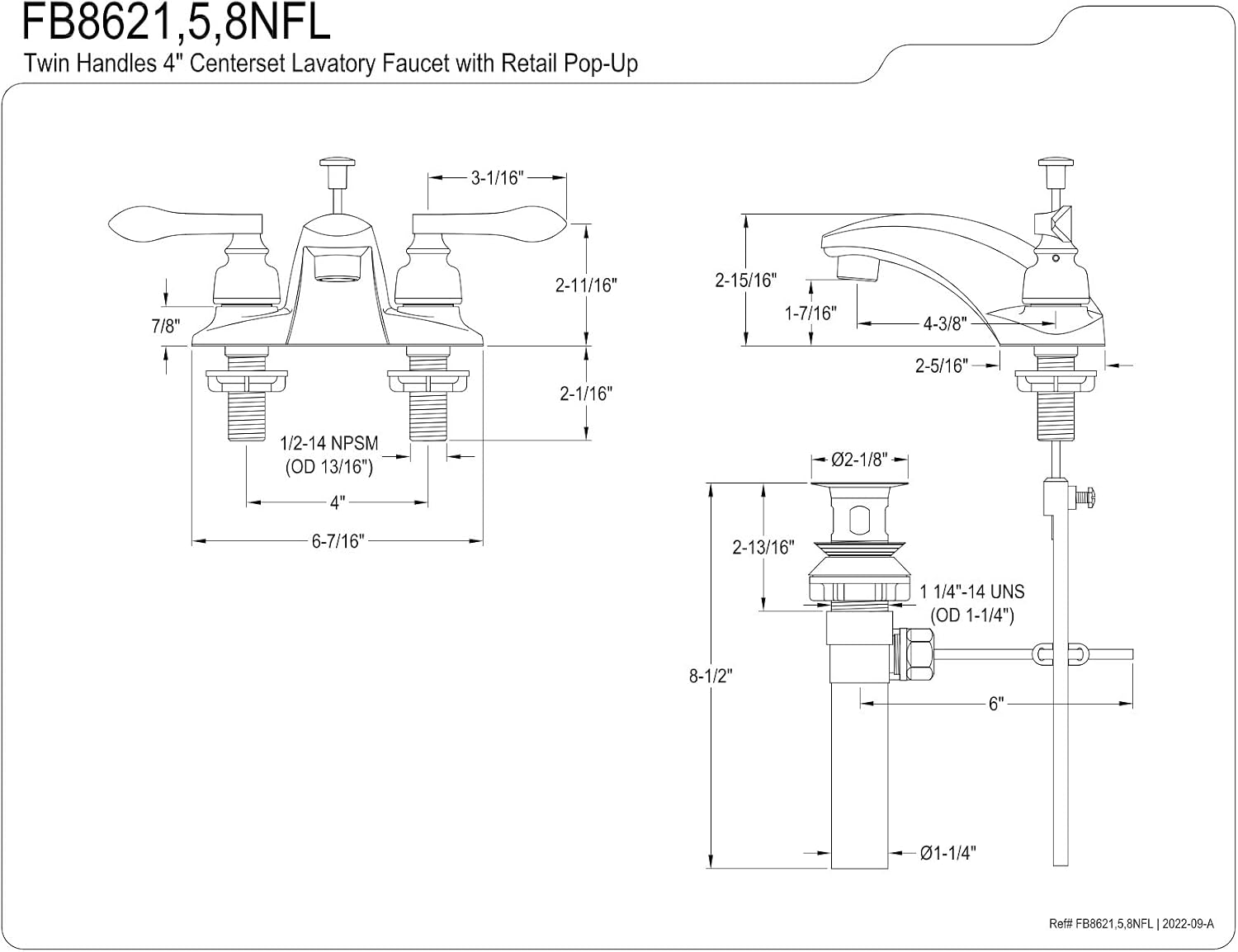 Kingston Brass FB8625NFL 4 in. Centerset Bathroom Faucet, Oil Rubbed Bronze