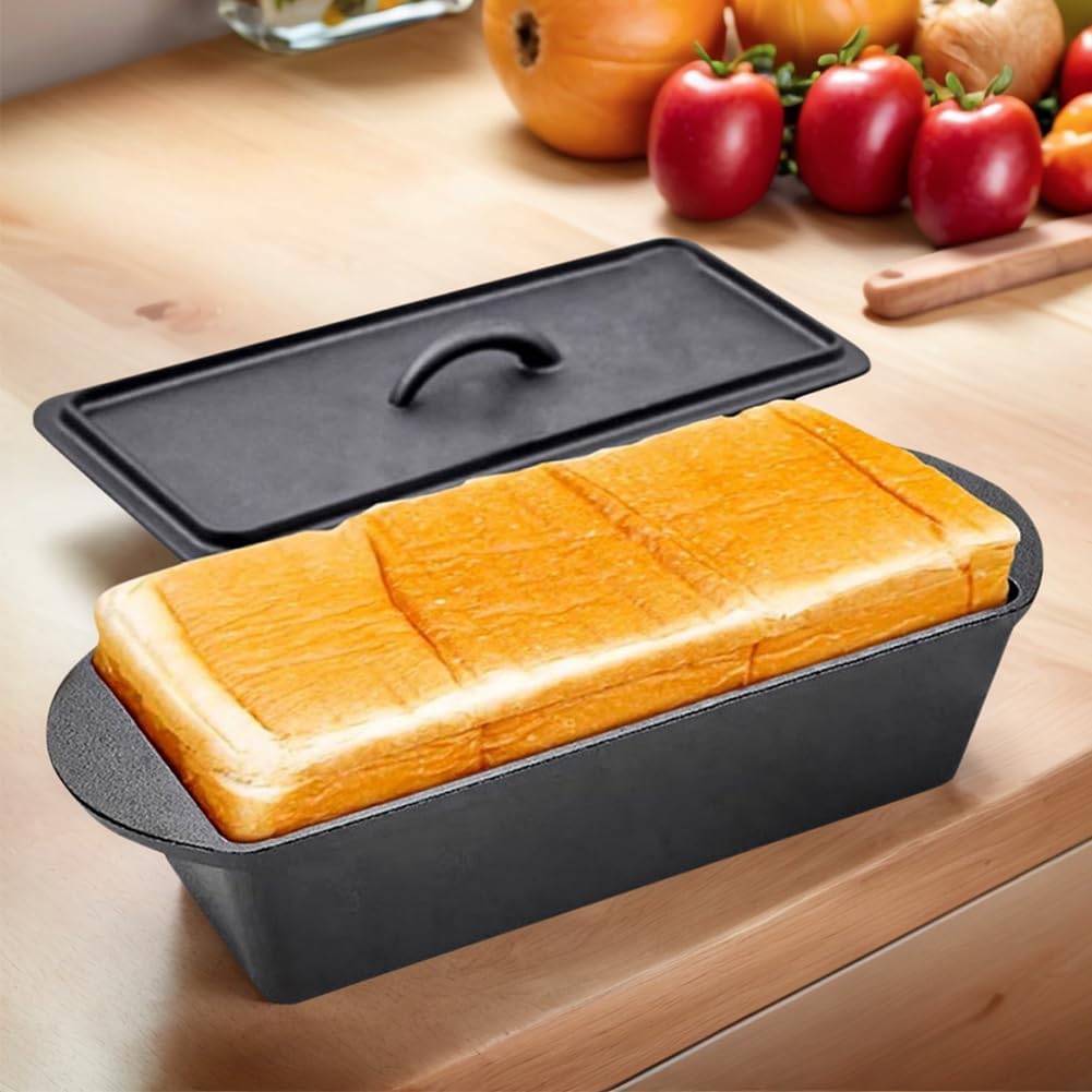 Rectangular Cast Iron Bread Loaf Pan with Lid Home Baking Supplies