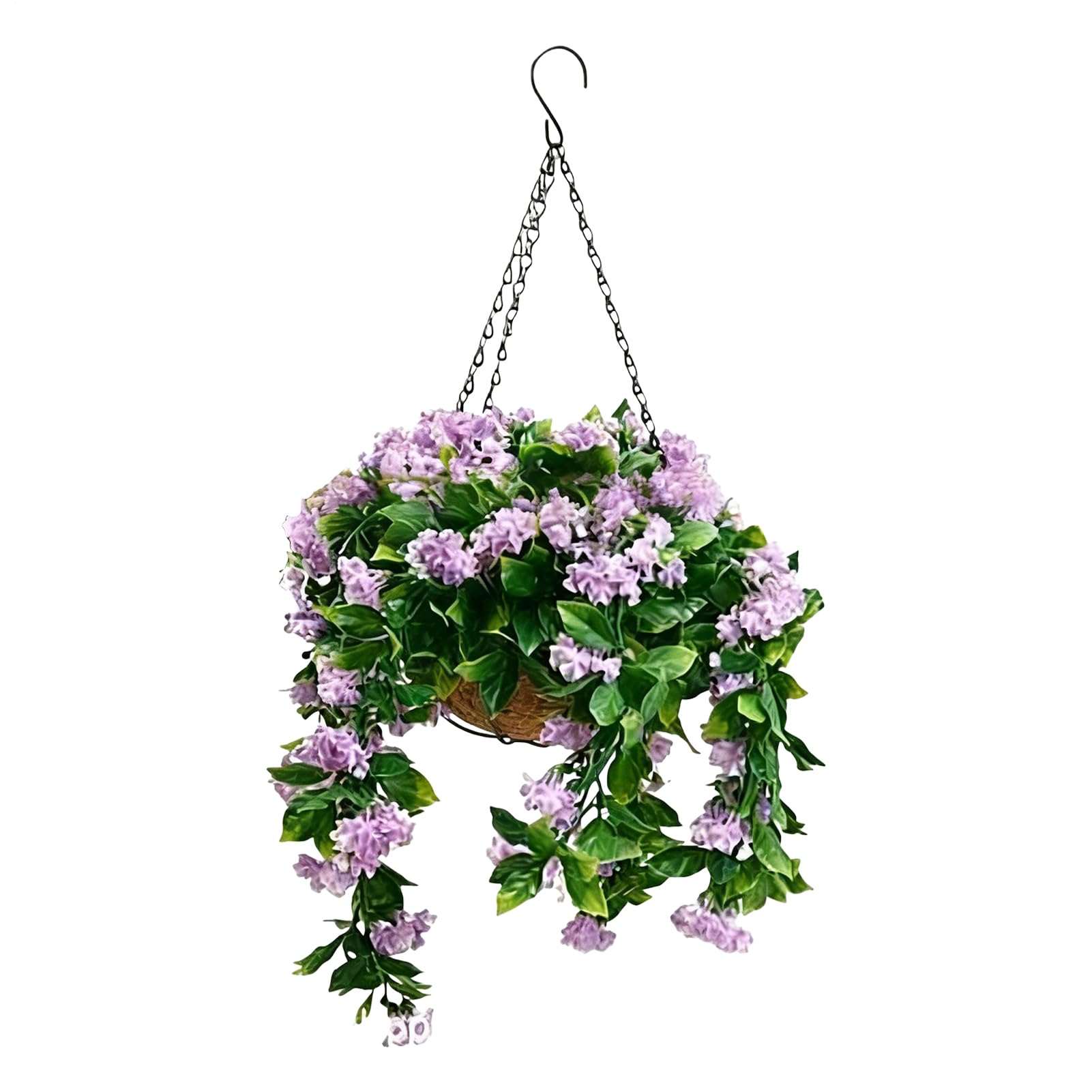 Pétunia artificiel suspendu extérieur avec jardinière de jardin en osier