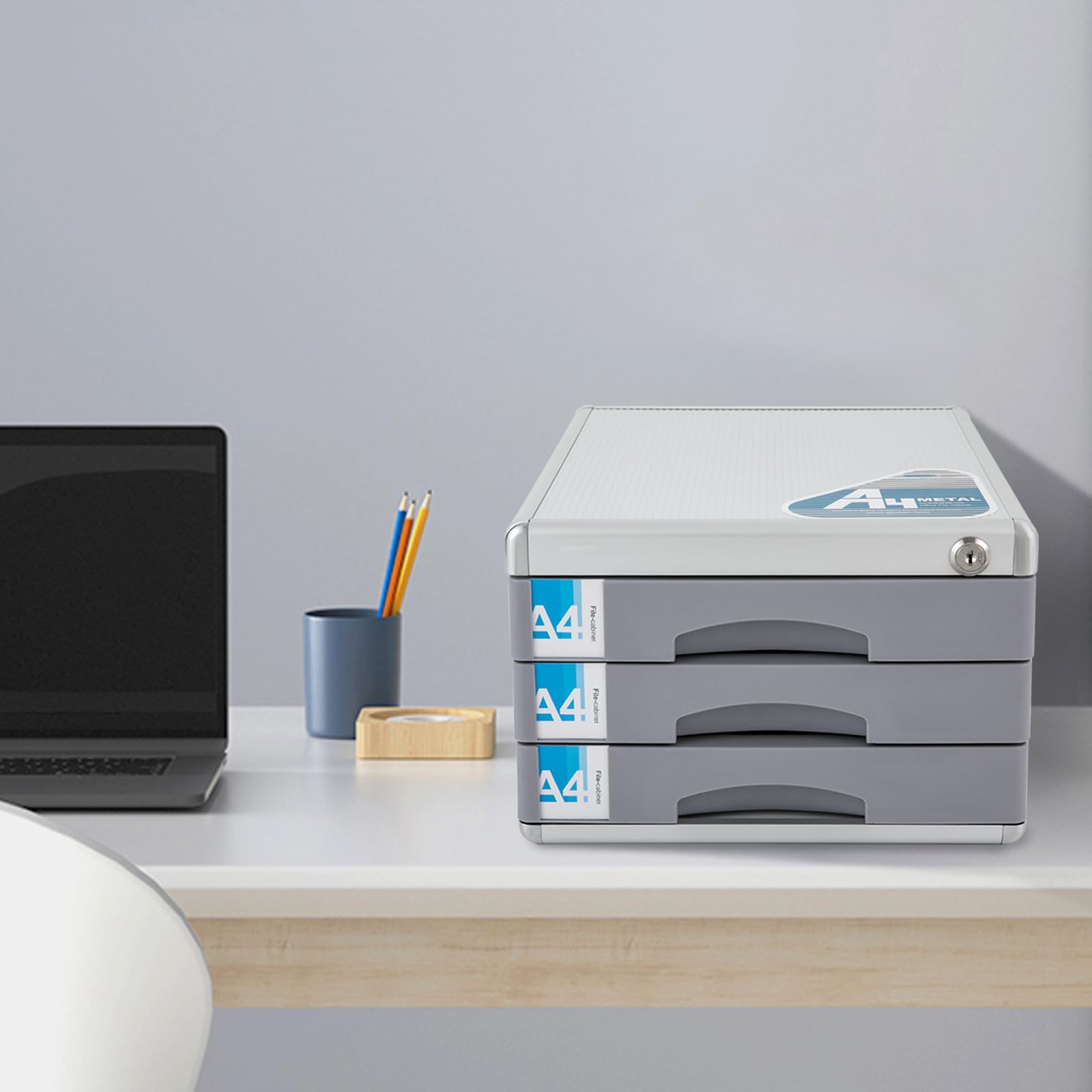 Organizer per cassetti da desktop, in lega di alluminio, organizer per cassetti con serratura, armadietto, cassetto portaoggetti, organizer da scrivania per la conservazione di carta da ufficio