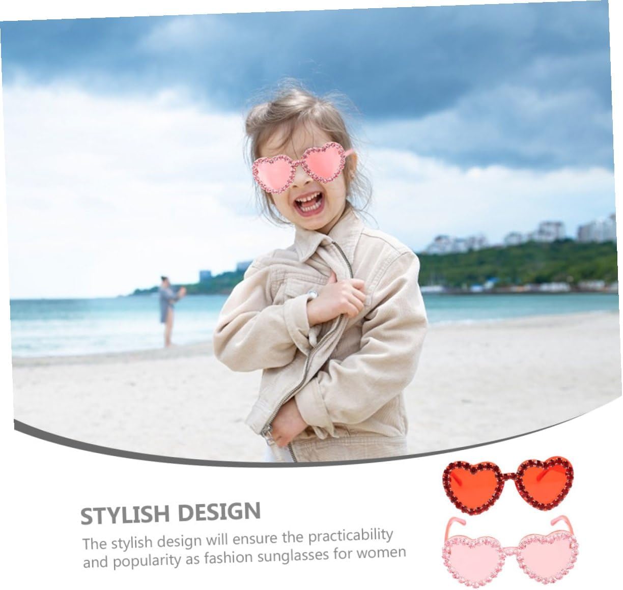 2pcs Heart Sunglasses for Women, Red Rimless Sun Glasses, Fashion Party Eyewear Beach Festival Accessories