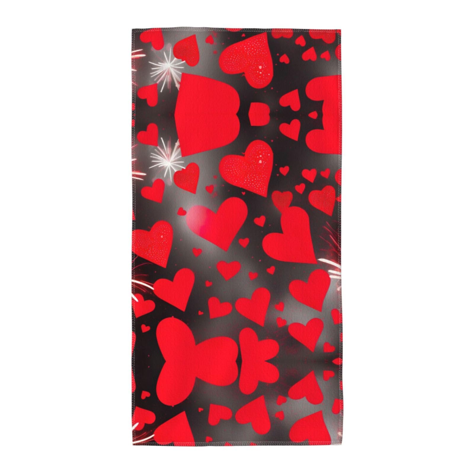 DIEzig Red Hearts Firework Fashion Printed Long Bath Towel For Pool Side Seaside Holiday