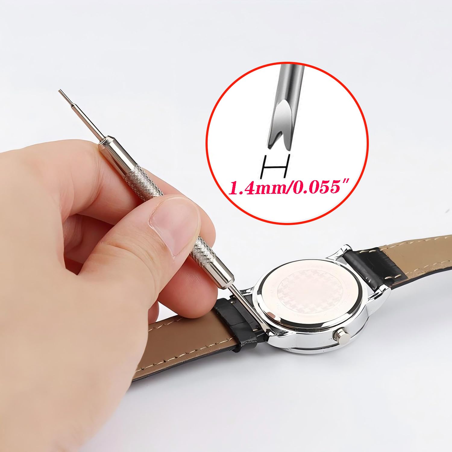 2 Stück Uhrenarmband Werkzeug Set, Doppelseitiges Uhren Federstegwerkzeug Set 1.2mm & 1.4mm Gabel + 0.8mm Drückerstift für Uhrband Ersatz