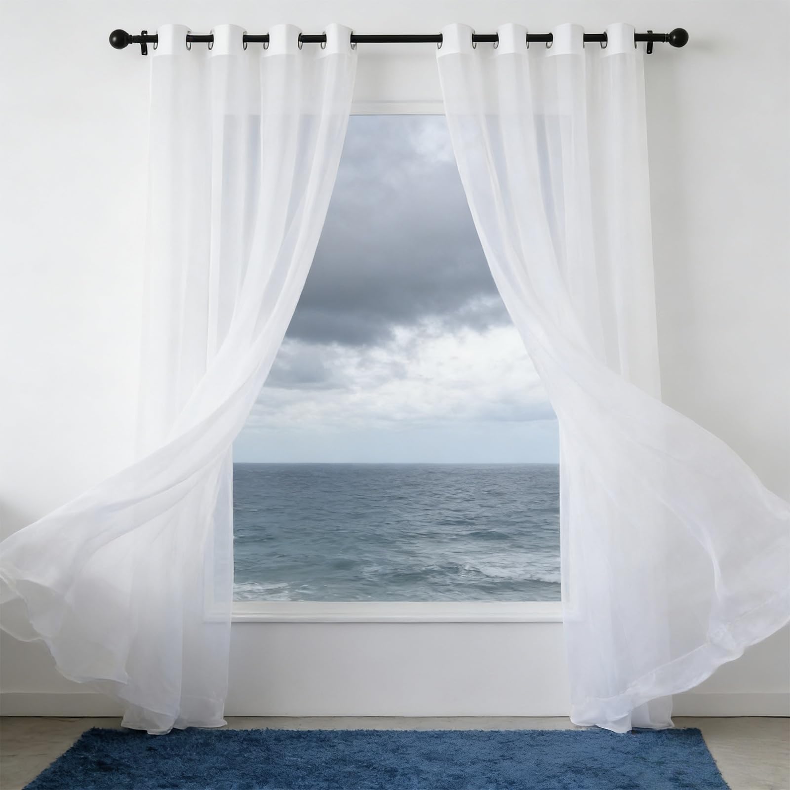 Cortinas modernas 110 x 126 cm traslúcidas visillos con ojales para salón
