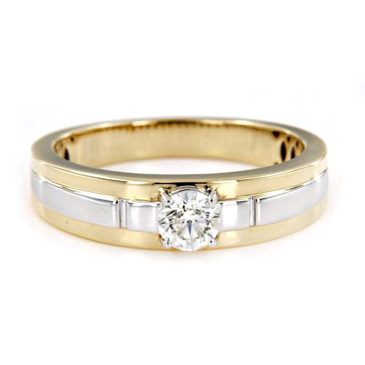 14K Two Tone Gold Over .925 Sterling Silver Round Cut Cz Solitaire Men Wedding Band Ring(size,6)-image-47