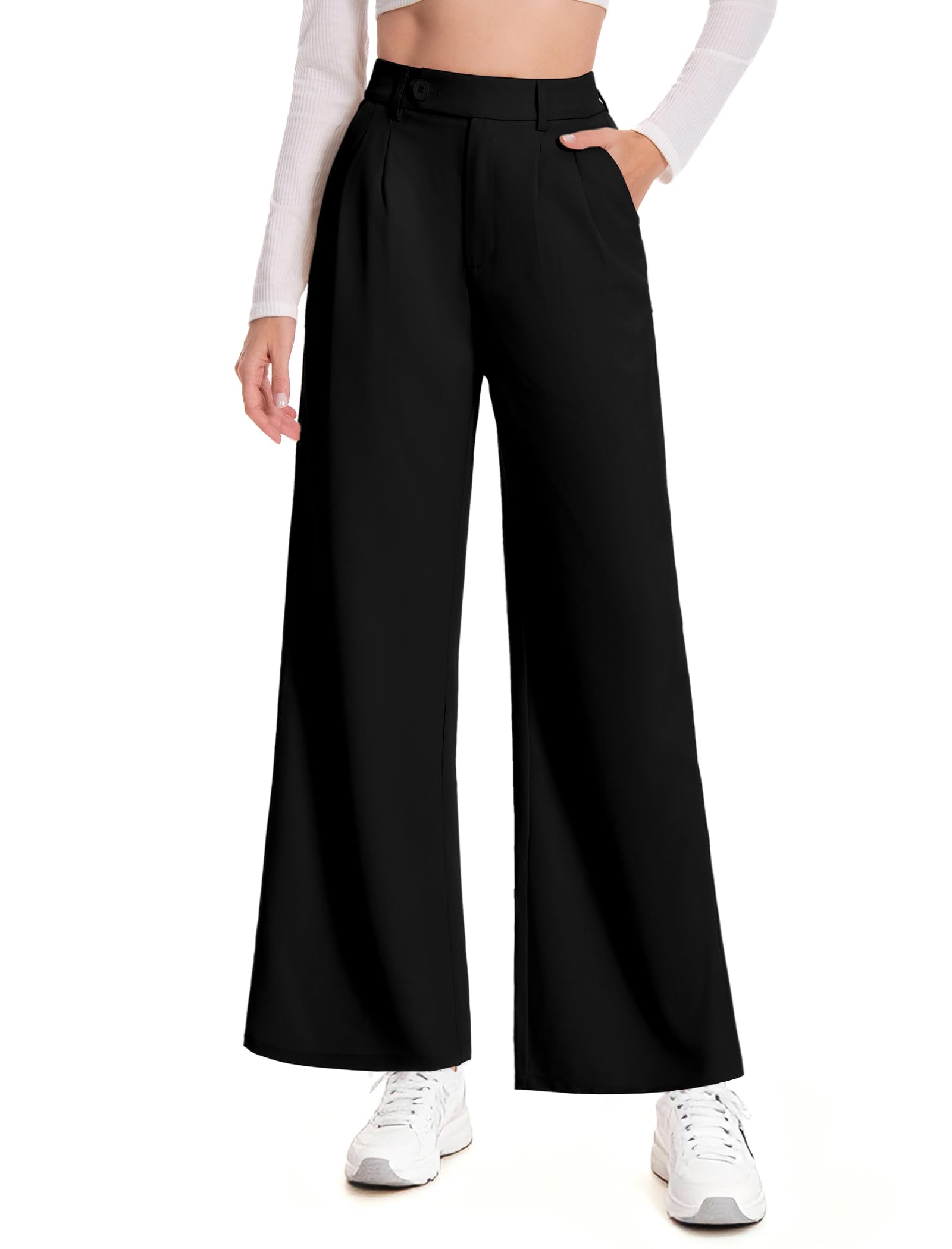 Women Wide Leg Dress Pants High Waisted Stretchy Work Pleated Office Trousers Business Casual Slacks Palazzo Pant