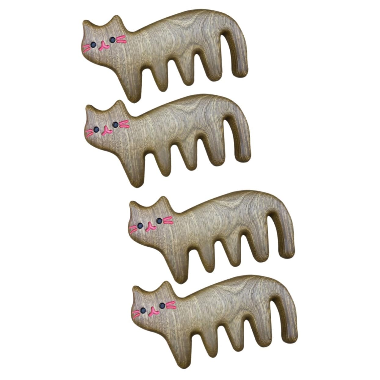 FRCOLOR 4pièces Peigne Bois Pour Massage Du Chevelu Peigne à Large Dents Sans Électricité Statique Design Chat Outil Relaxant Pour Cheveux Et Chevelu