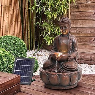 BTGGG Solar Powered Garden Water Feature Indoor/Outdoor Fountain Meditating Buddha Water Fountain Yard Garden Water Feature with LED Light Statues Patio Decoration