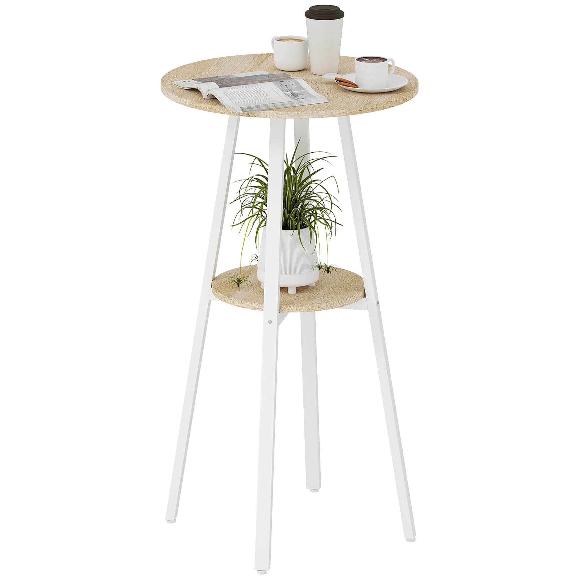 HOMCOM Tavolo Bar Rotondo con Mensola Ø55x95 cm Color Legno e Bianco