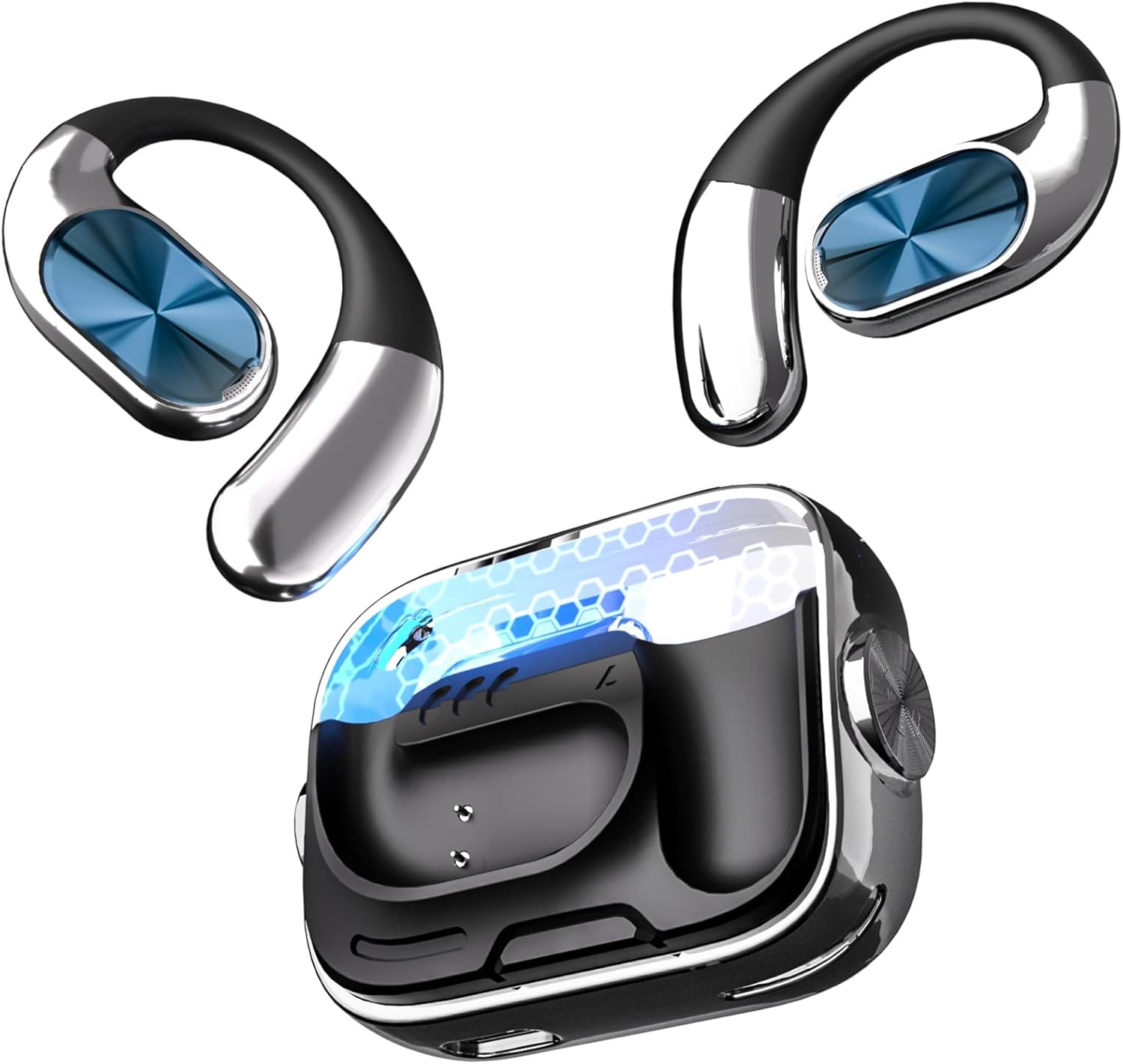 Open Ear Earbuds,Open Ear Headphones Wireless Bluetooth 6.0,Swivel Design,Clear Sound Quality,60Hrs Playtime,IPX5 Waterproof,Open Ear Headphones Ideal for Fitness,Travel and Office
