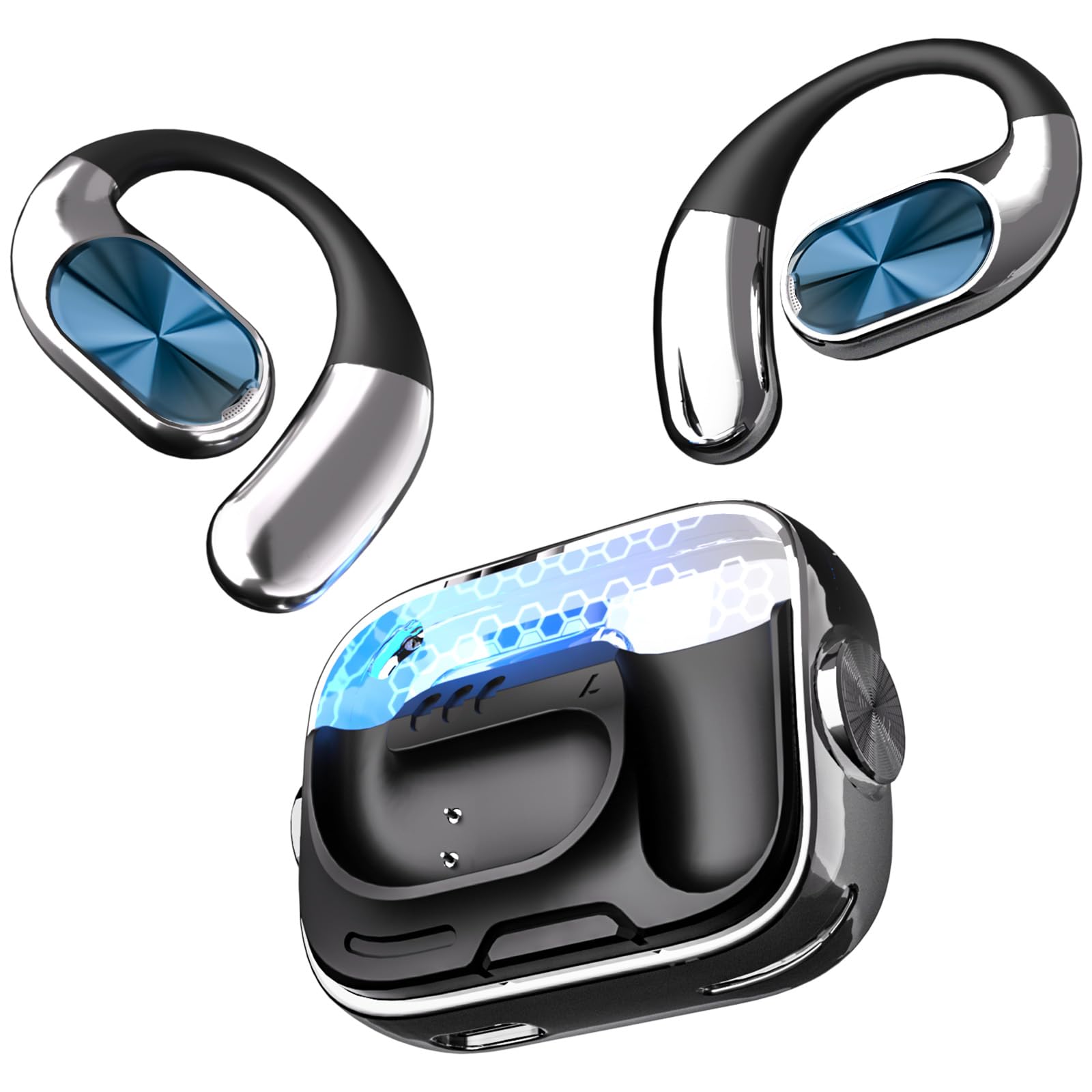 Auricolari aperti, auricolari aperti, wireless Bluetooth 6.0, design girevole, qualità del suono chiaro, 60 ore di autonomia, impermeabilità IPX5, cuffie aperte ideali per fitness, viaggi e