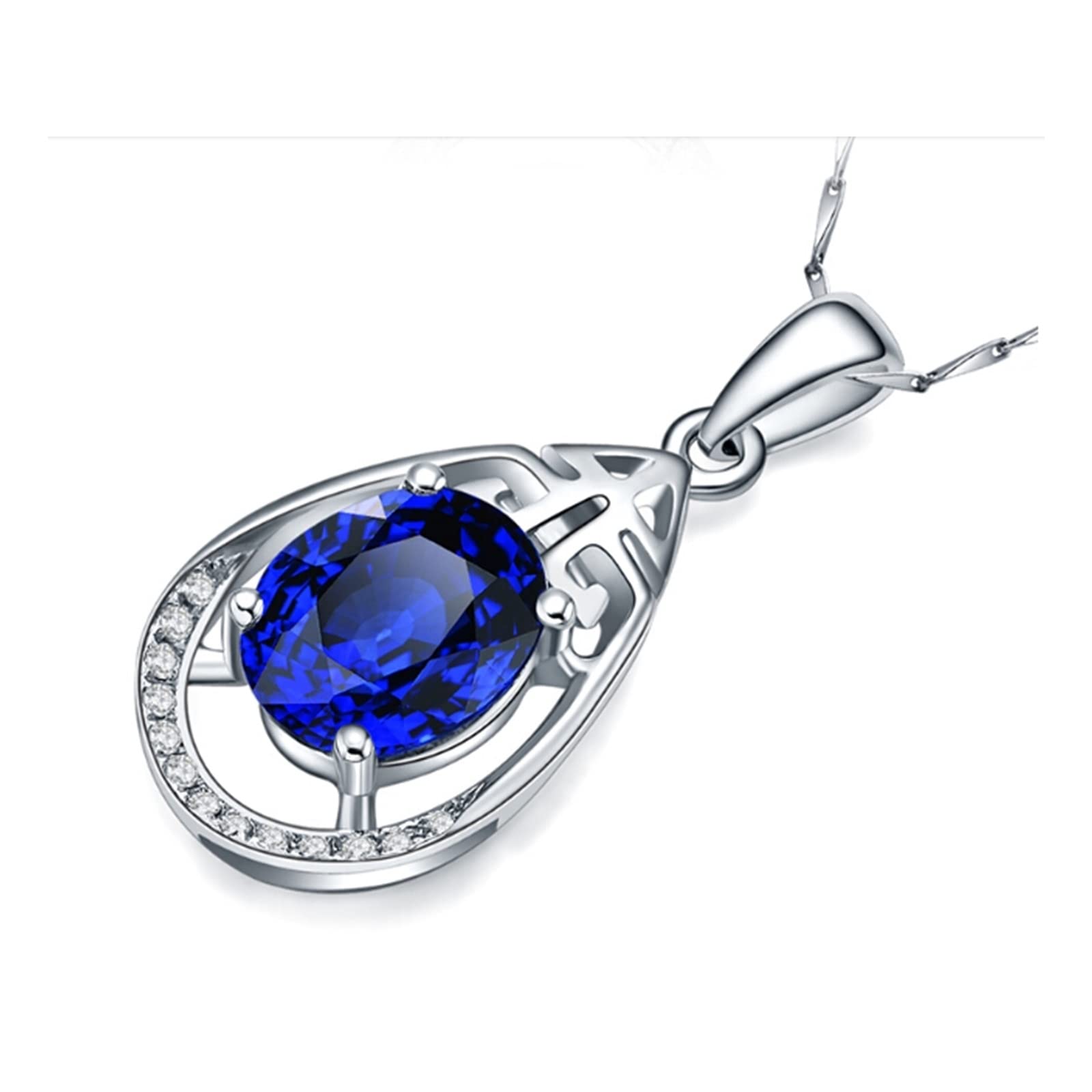 Naszyjnik z tanzanitem dla kobiet, białe złoto naszyjnik dla kobiet z wisiorkiem tanzanit 1,5 ct i sztuczny diament, regulowany łańcuszek 40 cm i przedłużka 5 cm