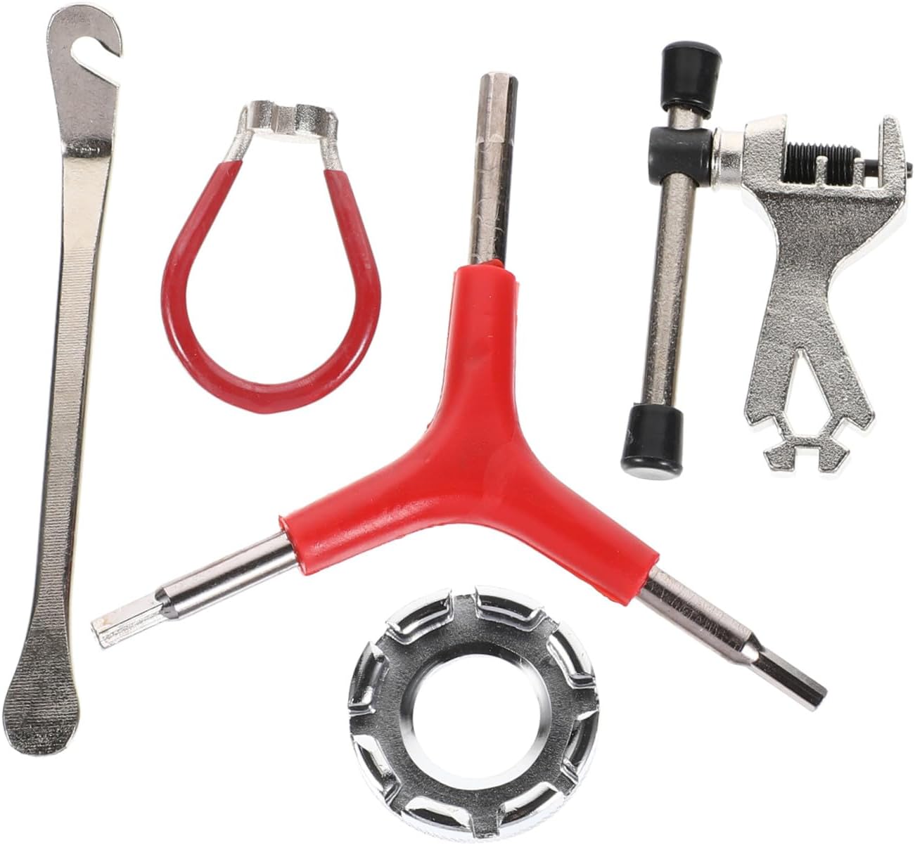 PRETYZOOM Bike Spoke Wrench and Chain Breaker Tool Kit 5pcs Steel Bicycle Rim Corrector with Tire Lever for Wheel Repair and Spoke Adjustment
