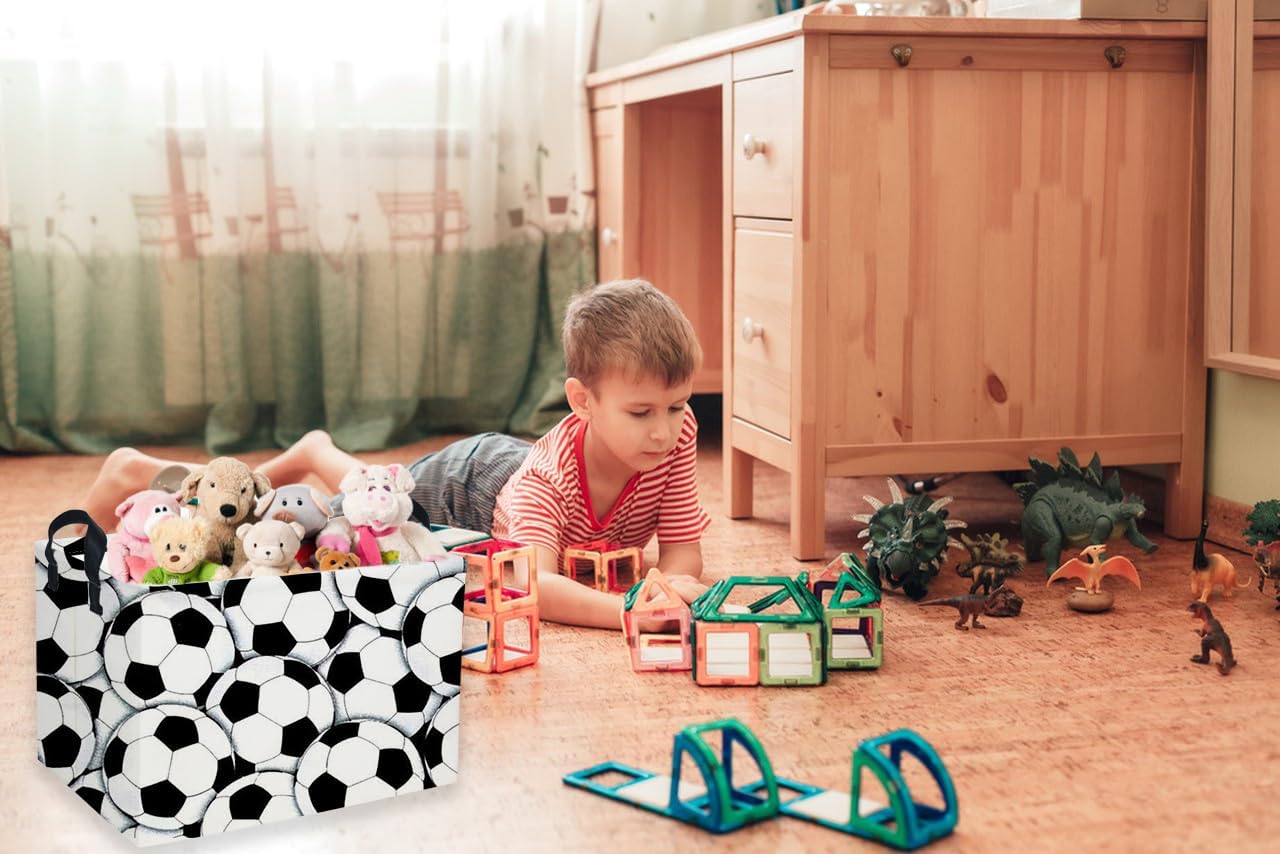 Rectangular Soccer Basket,Kids Baskets.Waterproof PE Coating Cute Bin with Handles.Boys Bins,Toys Box,Books Baskets,Gifts Bin. (Soccer basket)