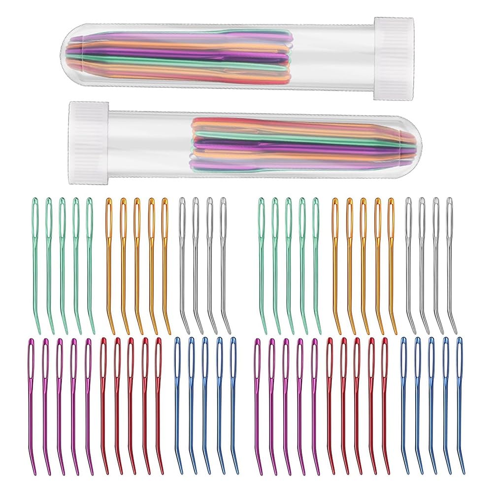 CTRLZS 58Pcs Large Eye Curved Tapestry Needle with Tube for Weaving Craft Large Eye Bent Tip Needle Aluminum Knitting Needle
