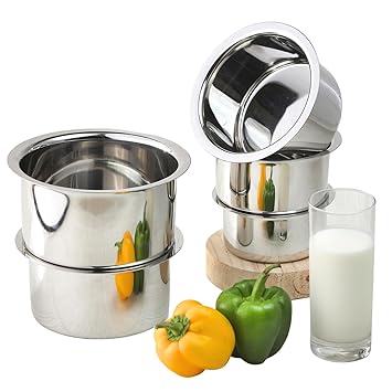 Kraft Stainless Steel Tope / Patila / Pateli set of 5pcs with capacity of 500ml, 800ml, 1200ml, 1600ml & 2000ml (Gas Stove Friendly), Mirror Finish, BPA Free with 2 year warranty (Silver)