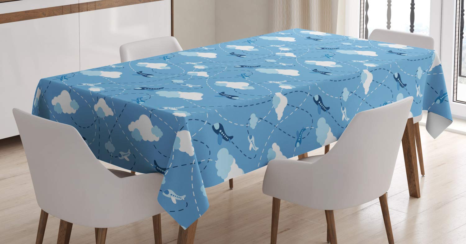 ABAKUHAUS Aereo Tovaglia, Vecchi Aerei scolastici, Rettangolare per Sala da Pranzo e Cucina, 140 cm x 170 cm, Olive Green Tan