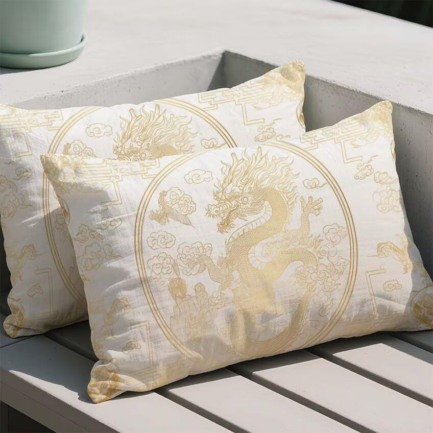 Housse de coussin lin imperméable dorée rectangulaire 80x100cm avec impression double face - 2