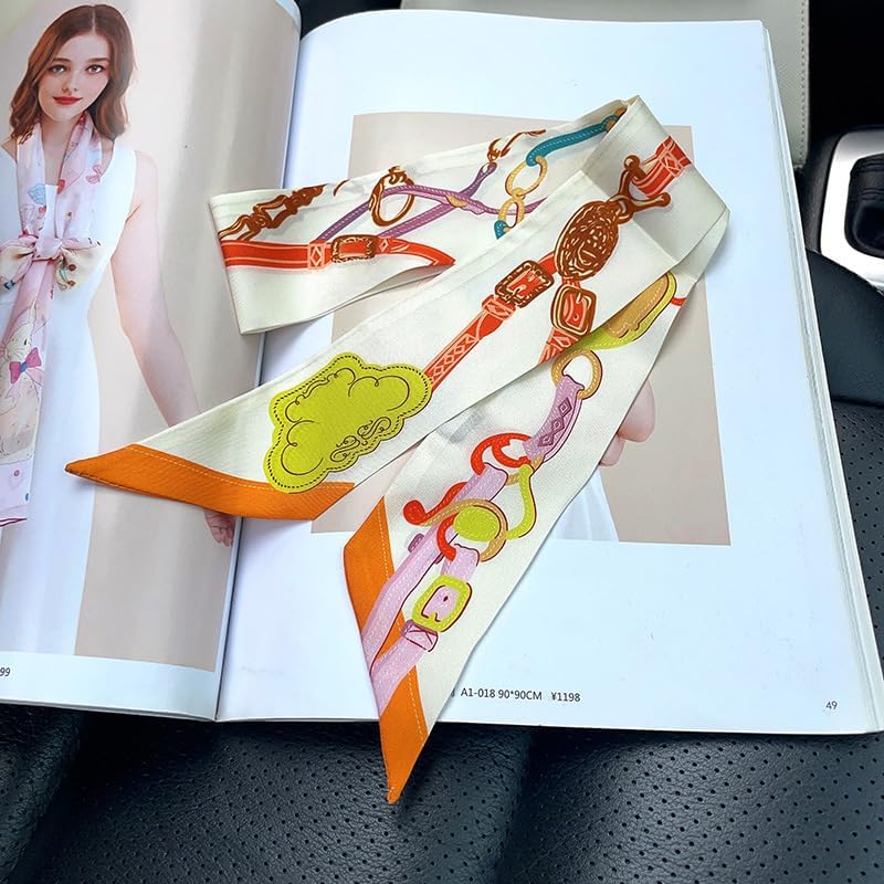 100% Mulberry Silk Scarf for Handbags & Purses, 2Pcs 2''x35'' Hair Ribbon Skinny Neck Scarves for Women - Image 5