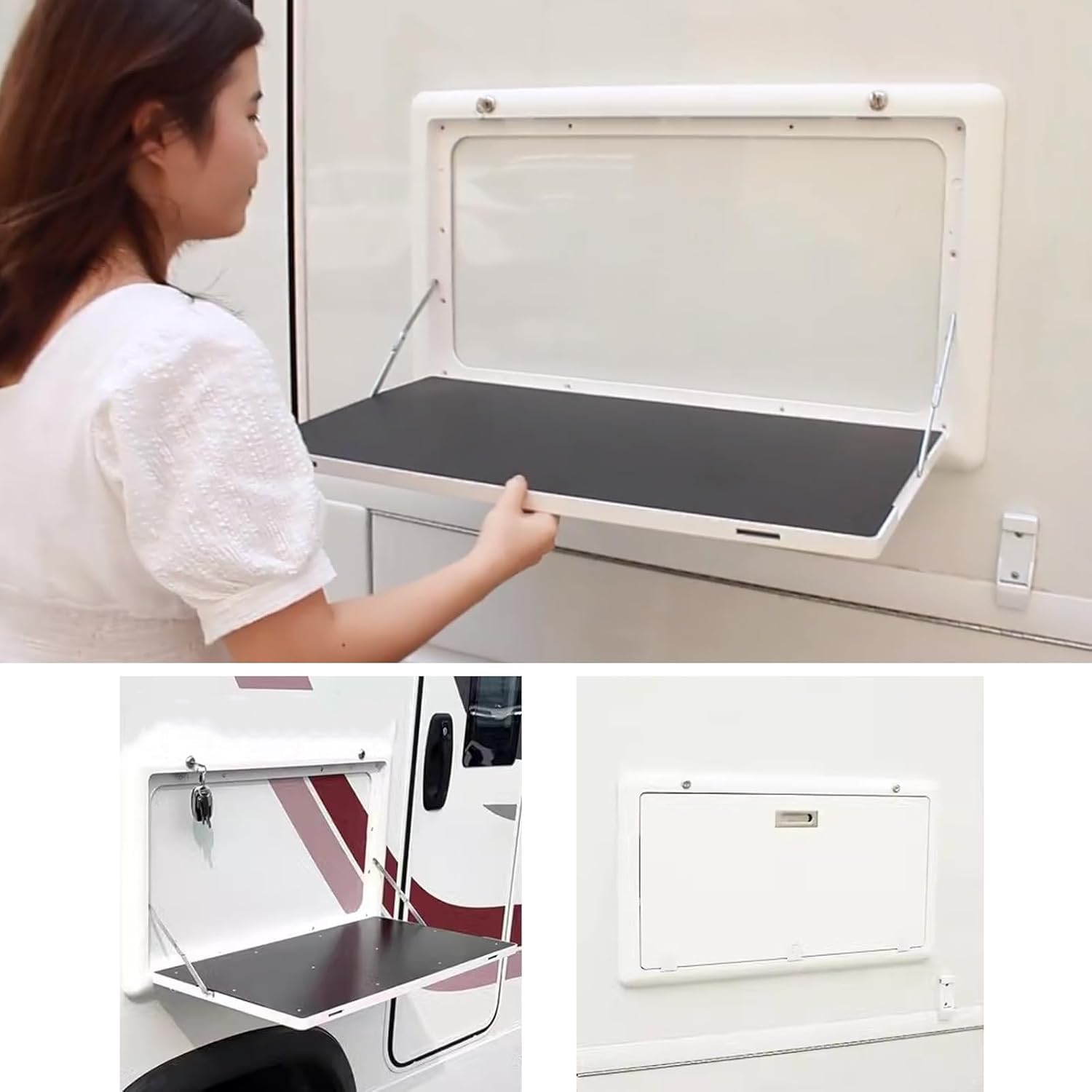 Wandklapptisch für Wohnmobile und Camper Zubehör, Klapptisch Wandmontage Aluminium Weiß 80x45cm, Wohnwagen Tisch mit 25KG Tragfähigkeit für Picknick im Freien