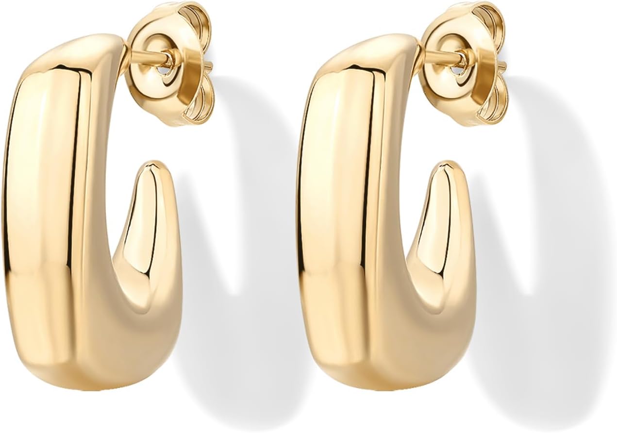 PAVOI Waterproof Hoop Earrings for Women - 14K Gold Plated Chunky, Dome, Square, Twisted Huggie Hoops - Stainless Steel Gold Earrings Bold Jewelry