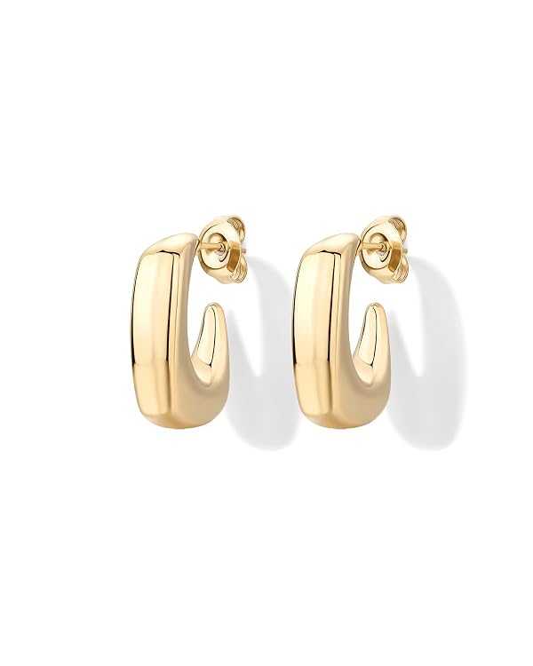PAVOI Chunky Open Hoop Earrings for Women, Yellow Gold, Size 21 Millimeters by PAVOI - Used condition - Image 4