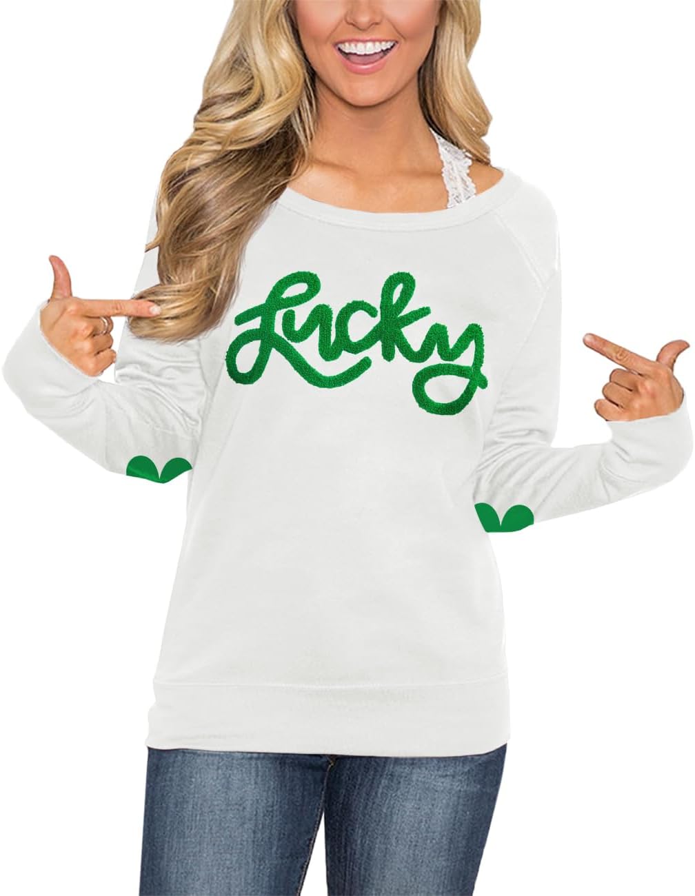 For G and PL Women's St. Patrick's Day Green Long Sleeve Sweatshirt Funny Casual Shamrock Irish Shirt S - 3XL
