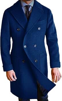 JNKIHAPOT Men's Wool Coat Long Coat Lapel Double-Breasted Winter