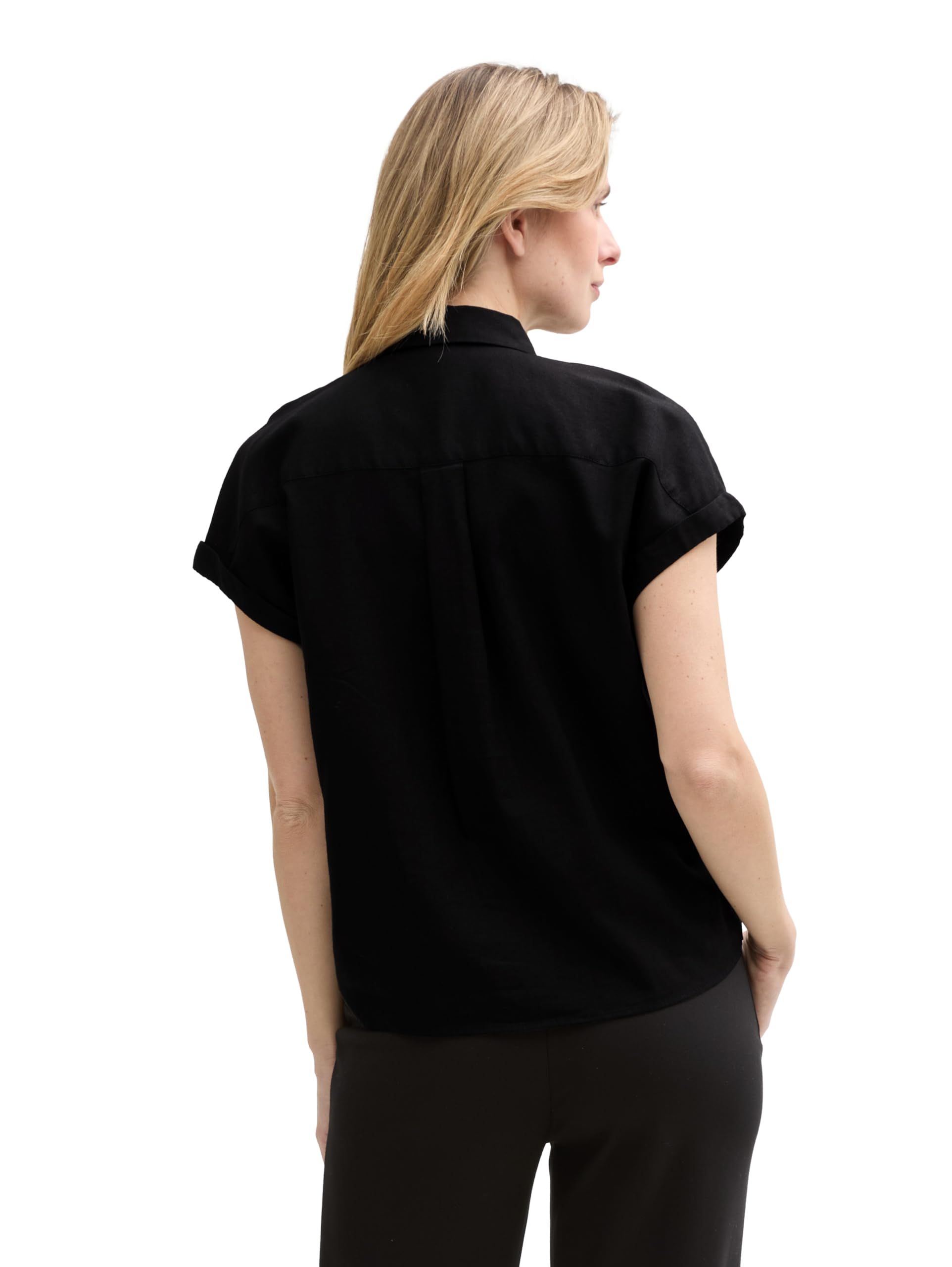 Tom Tailor Damen Loose Fit Bluse mit Leinenanteil