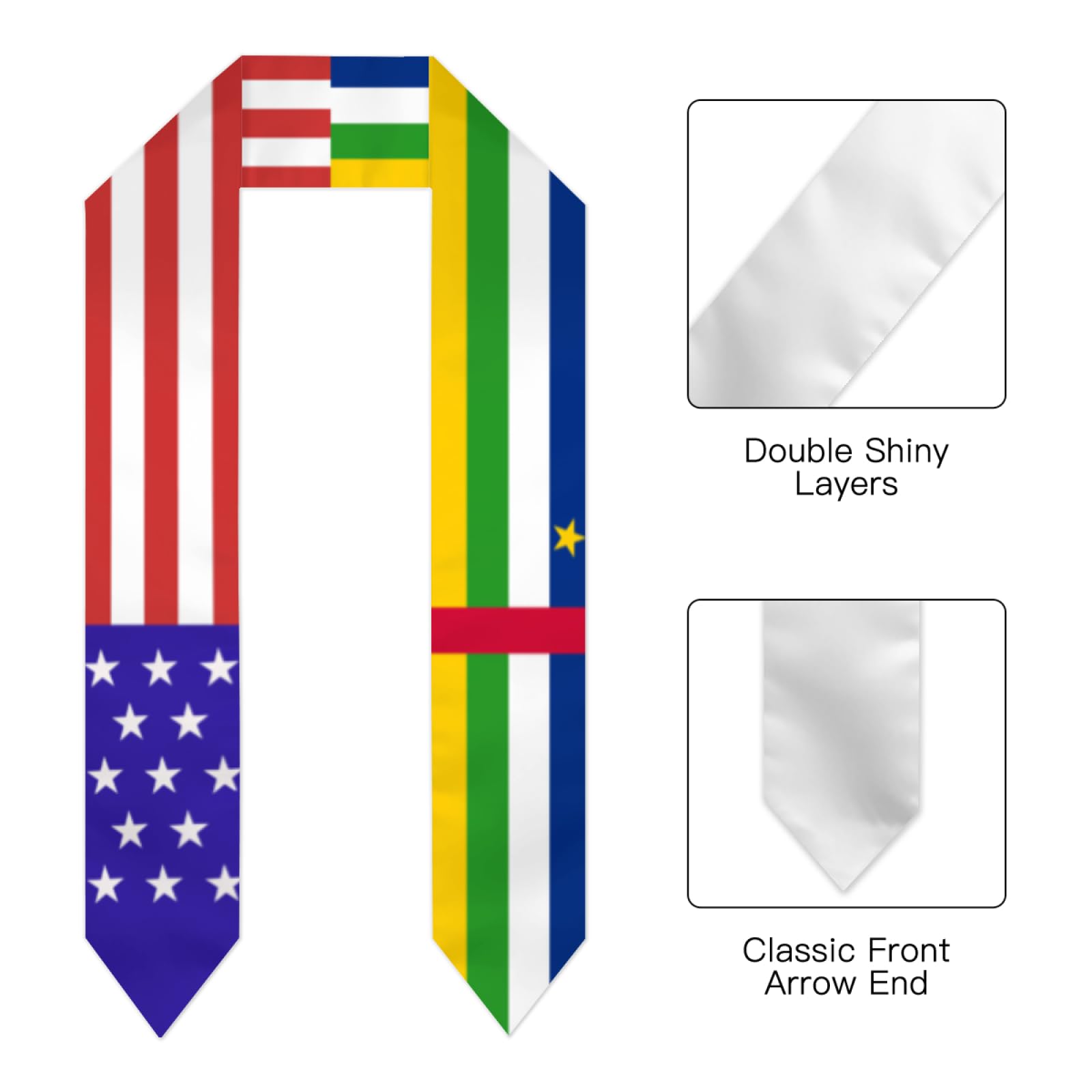 Central African Republic America Flag Graduation Stole Sash Shawl for Men Women Thickened Scarf for International Students Teachers Study Aboard Graduate Gift 72 inches Unisex