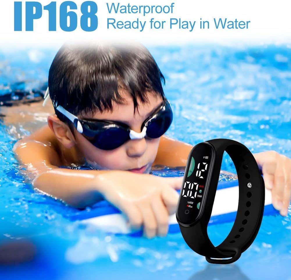 Smartwatch Podomètre, Montre Enfant, Montre Connectée Intelligente Etanche IP68, Montre Connectée Enfant Sport, Fitness Tracker Montre Enfants, Trackers d'Activité pour Garçon Fille (Noir)